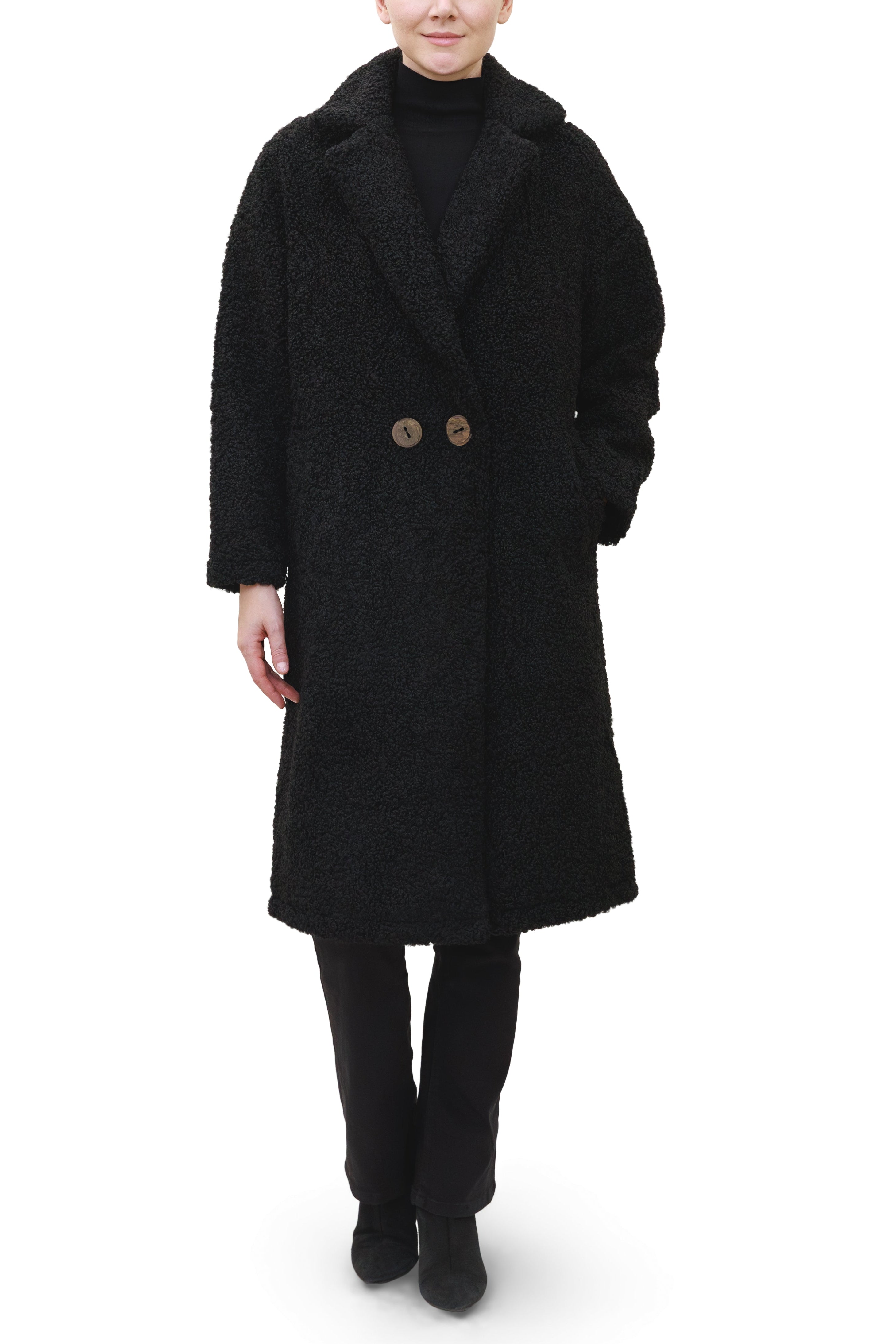 Cloudberry - Faux sherpa coat with notch collar