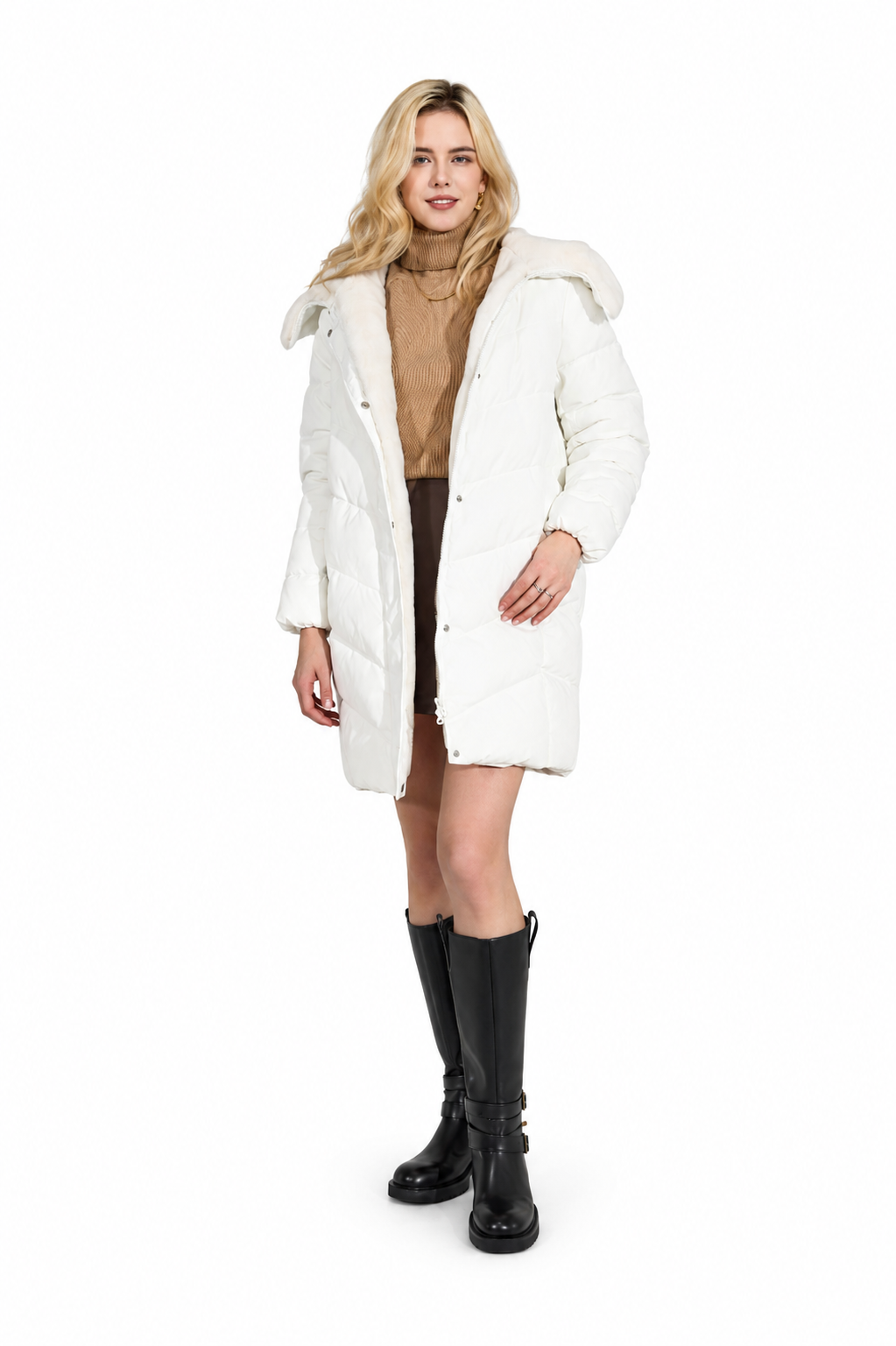 Azura- Lightweight Puffer Coat with Faux Fur Hood