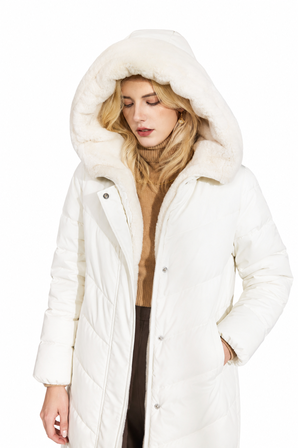 Azura- Lightweight Puffer Coat with Faux Fur Hood