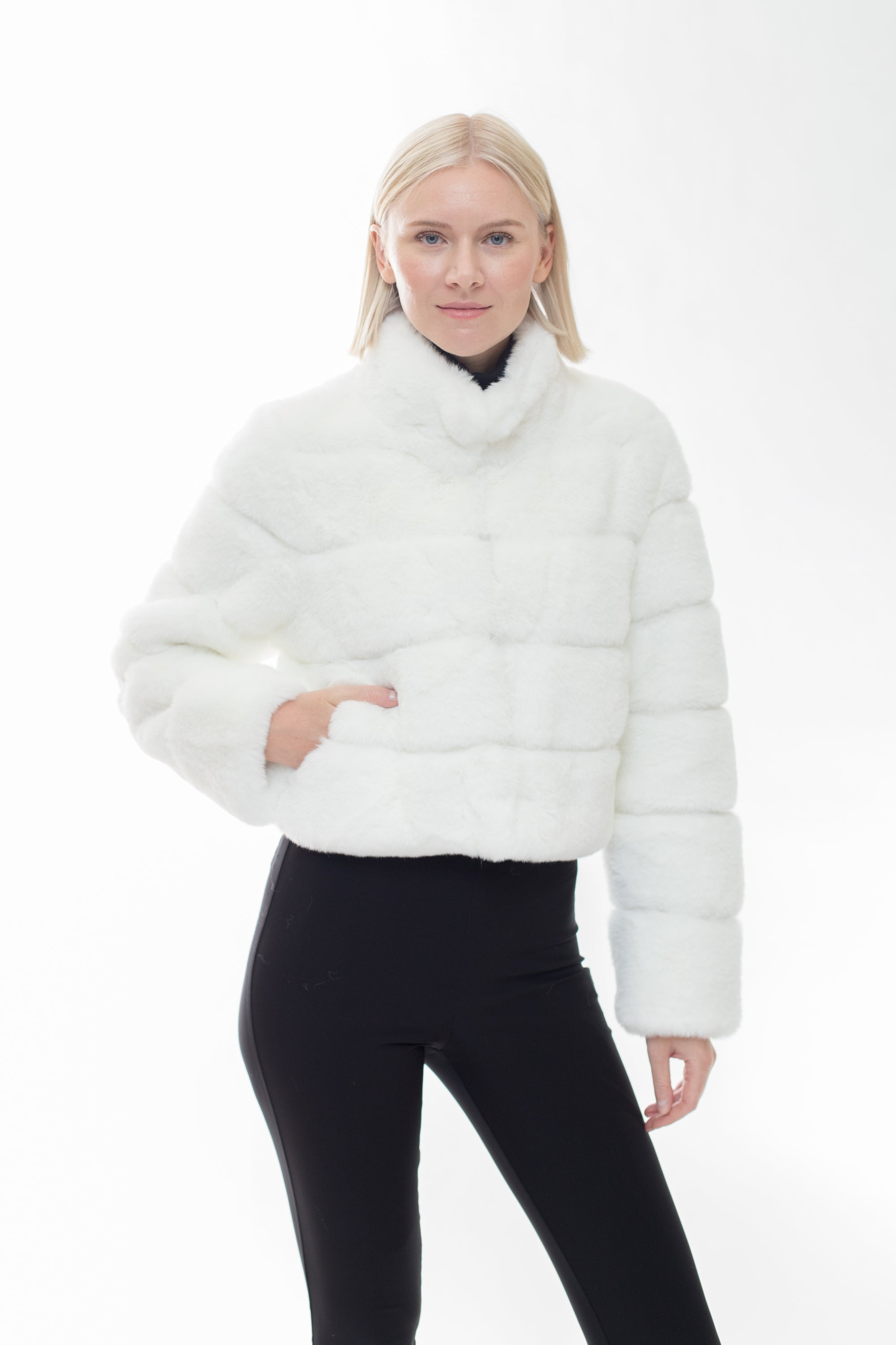 DEVON - Short Faux Rex Fur Jacket