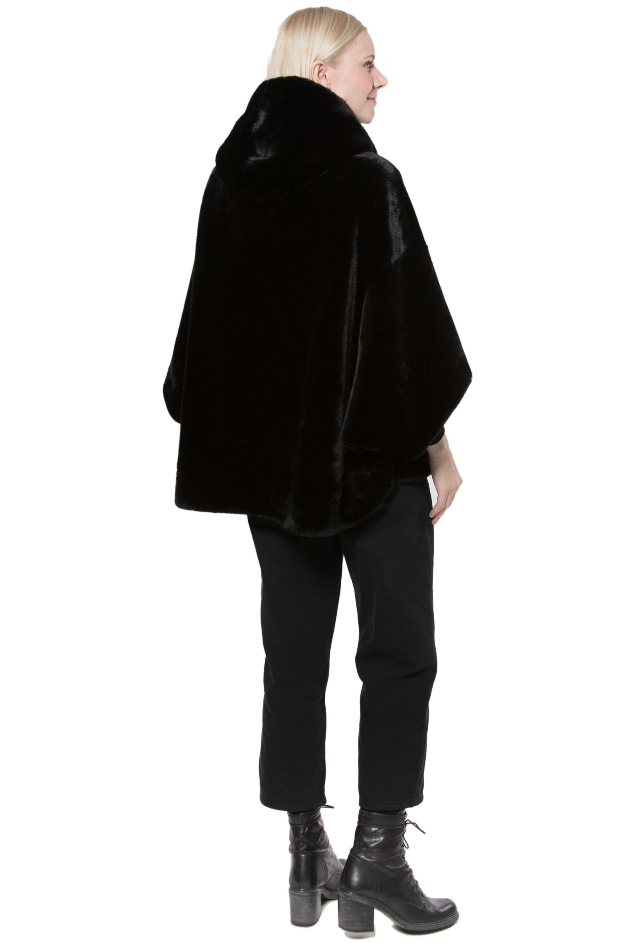 LISBON - Reversible Faux Mink Hooded Cape