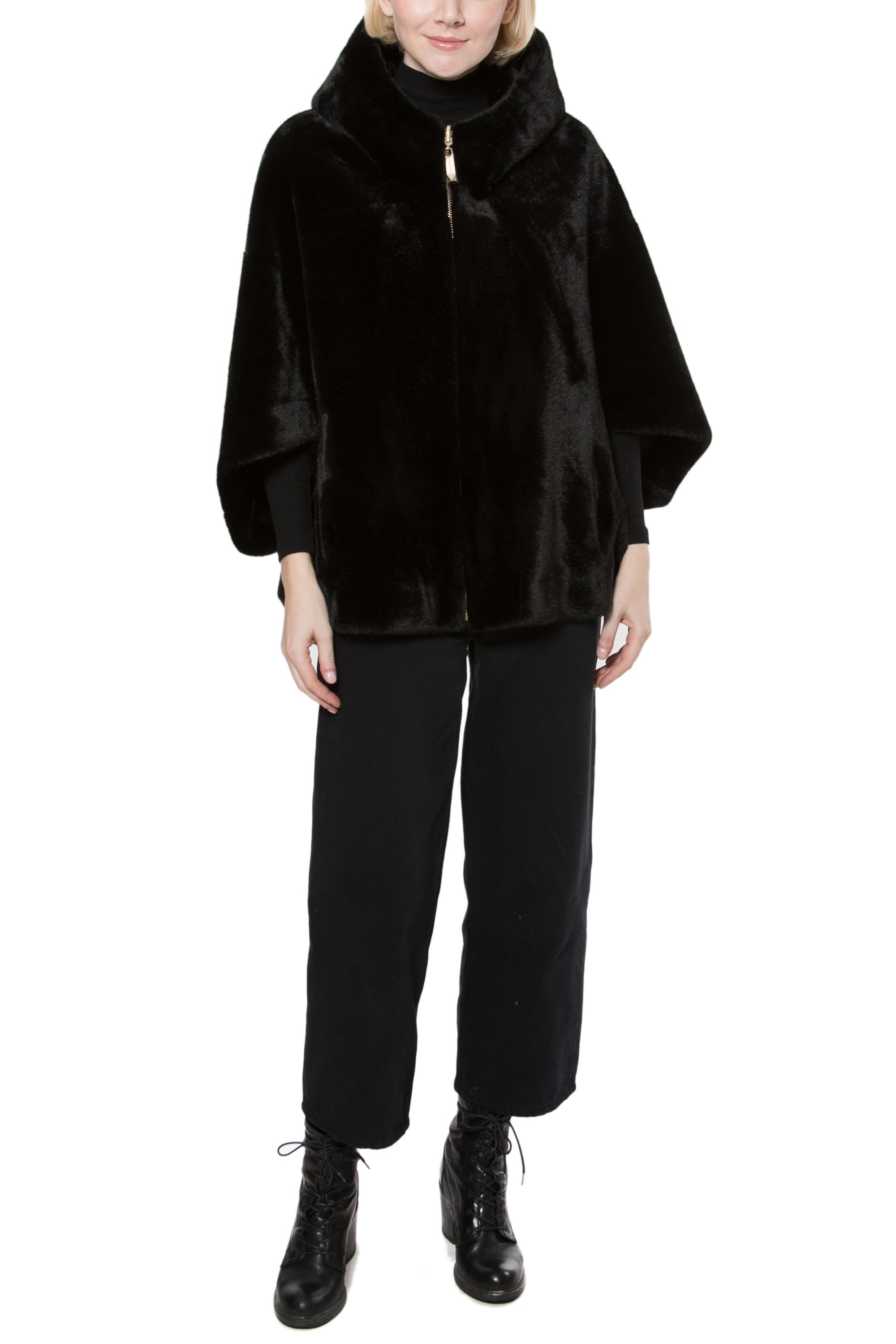 LISBON - Reversible Faux Mink Hooded Cape