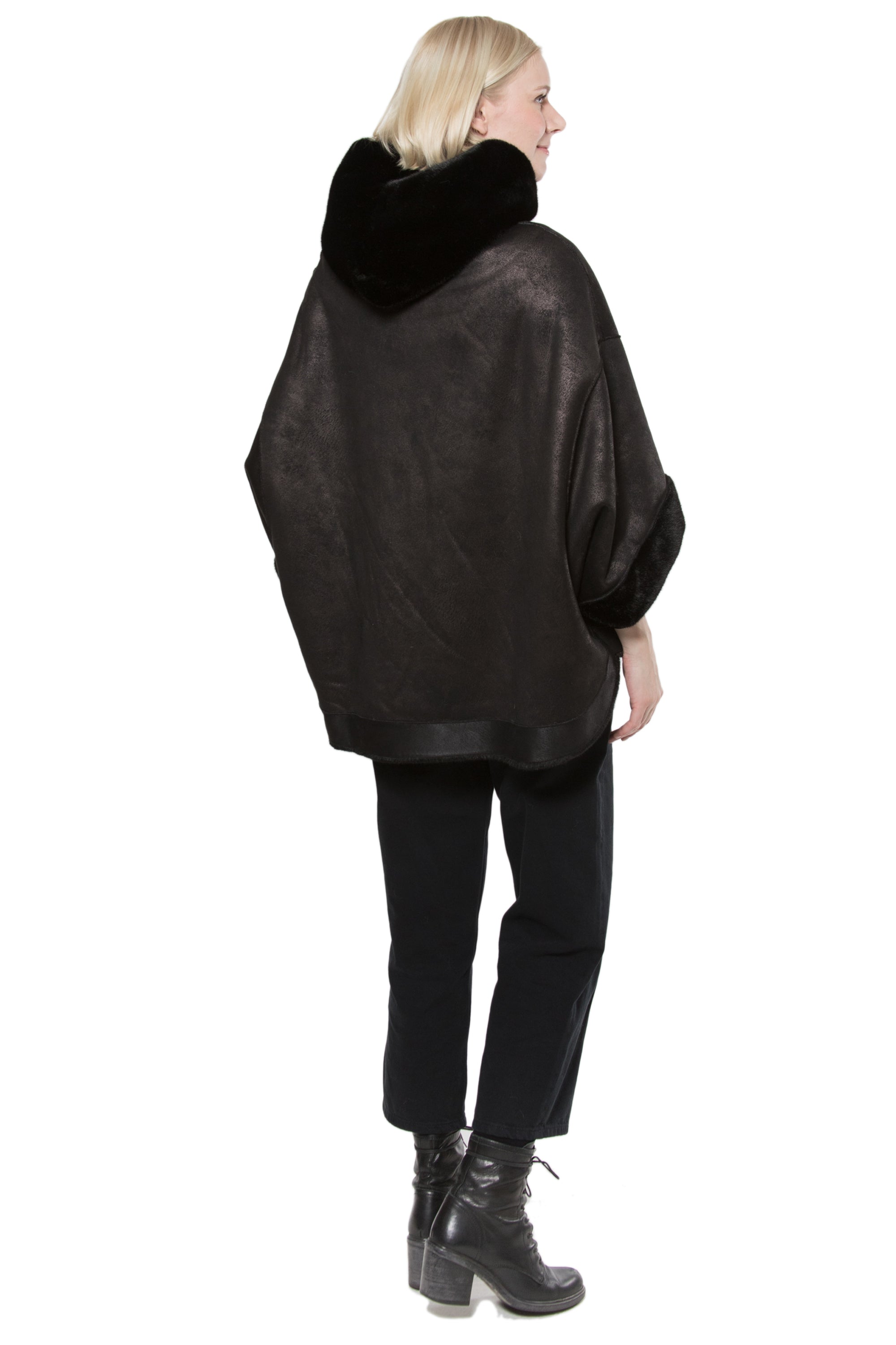 LISBON - Reversible Faux Mink Hooded Cape