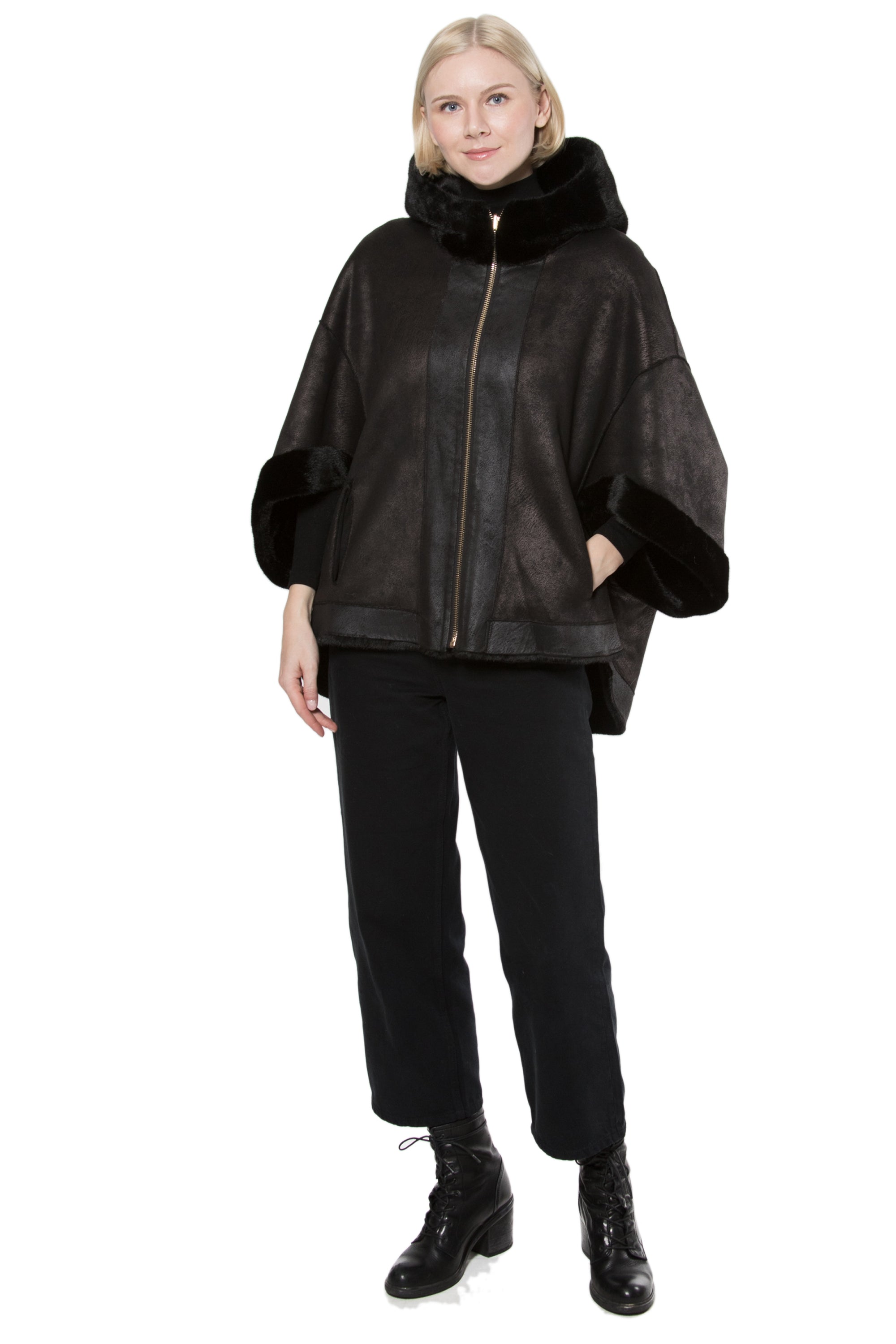 LISBON - Reversible Faux Mink Hooded Cape