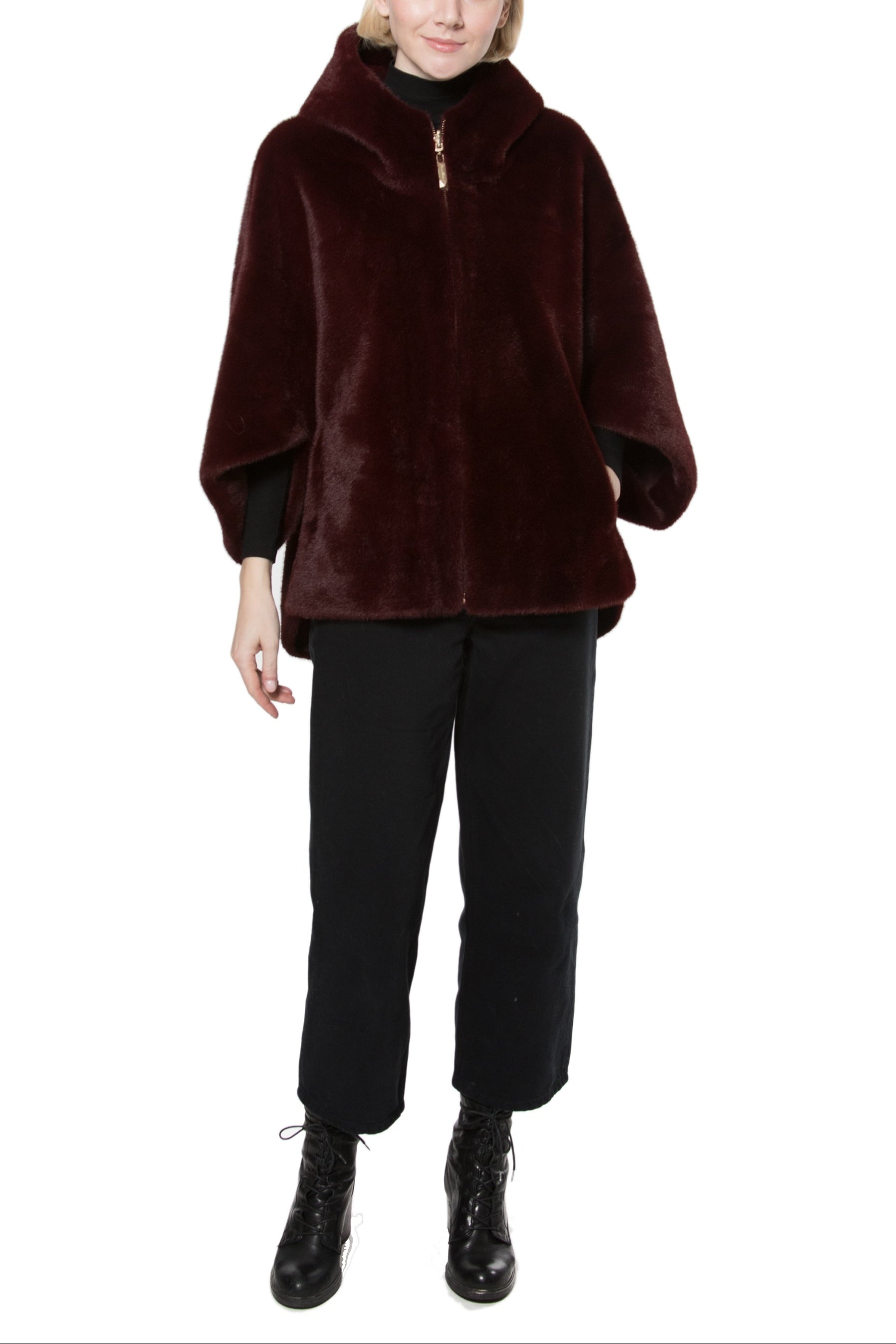 LISBON - Reversible Faux Mink Hooded Cape