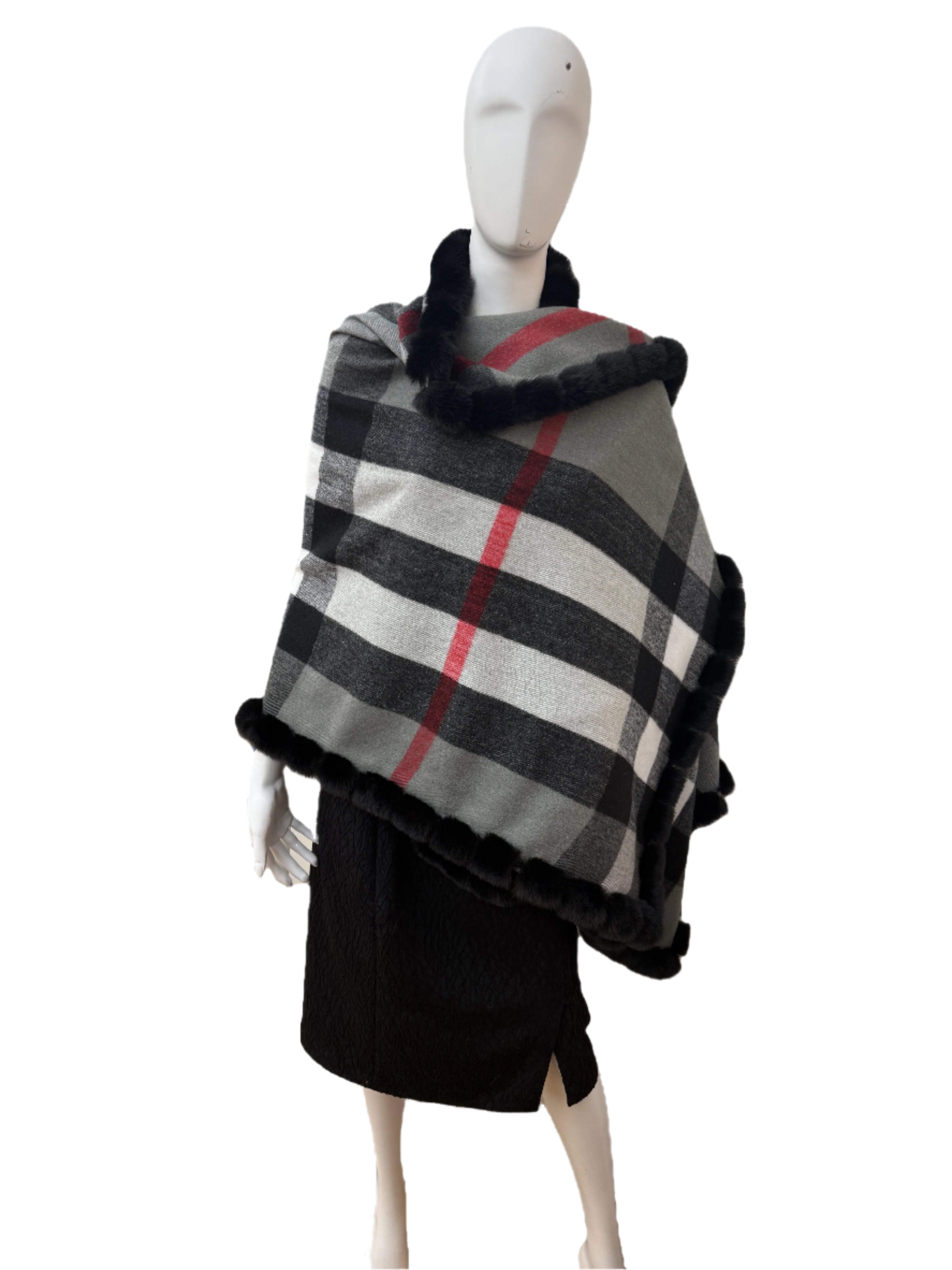 Wool Blend Wrap with Faux Fur Trim
