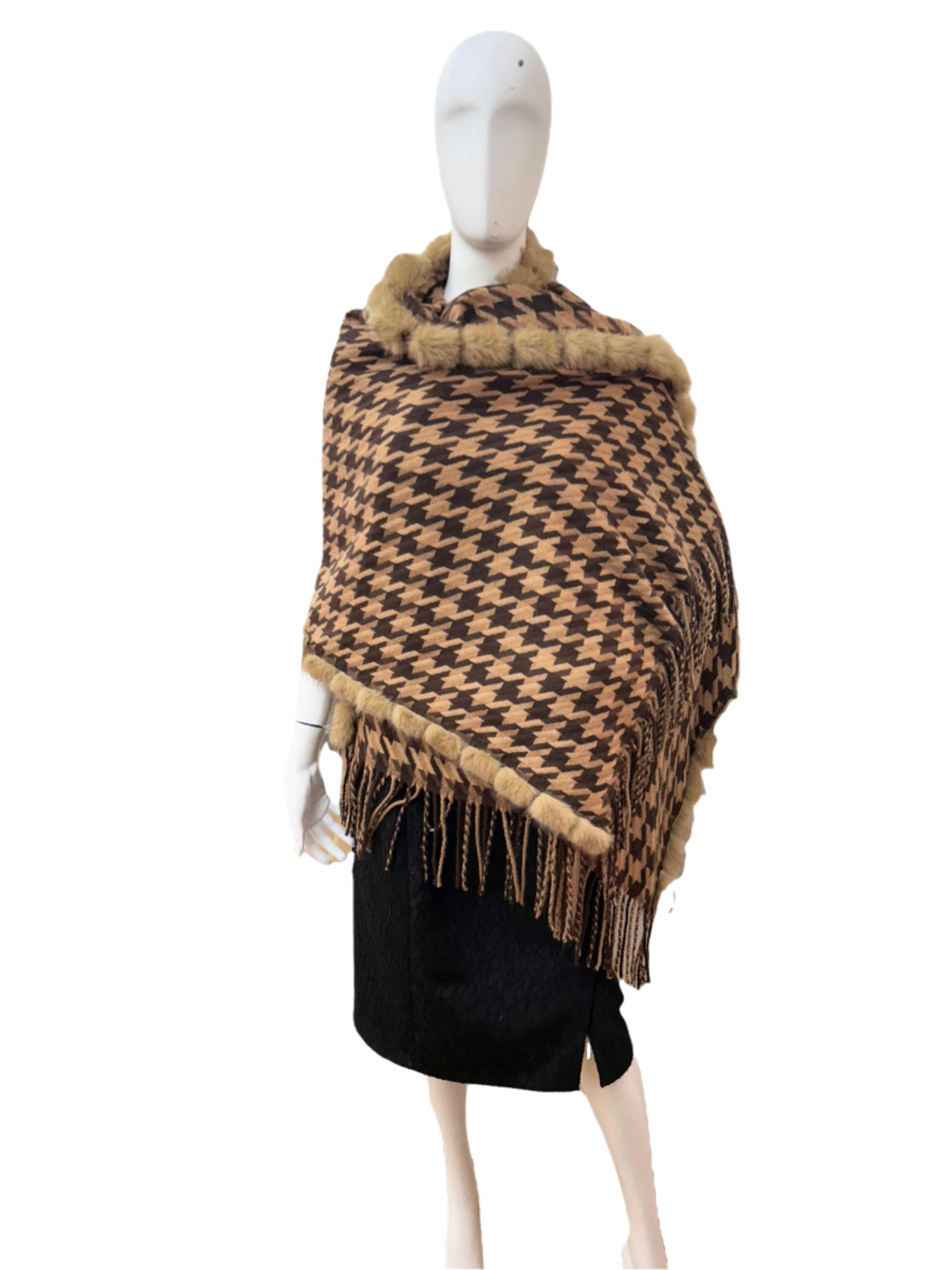 Wool Blend Wrap with Faux Fur Trim