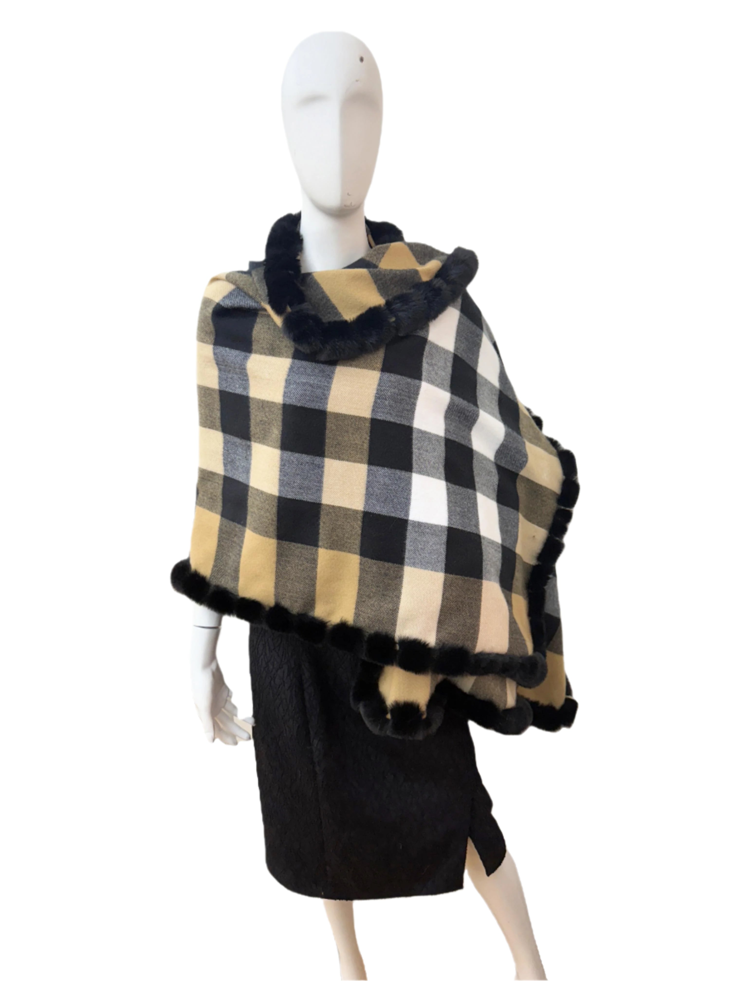 Wool Blend Wrap with Faux Fur Trim