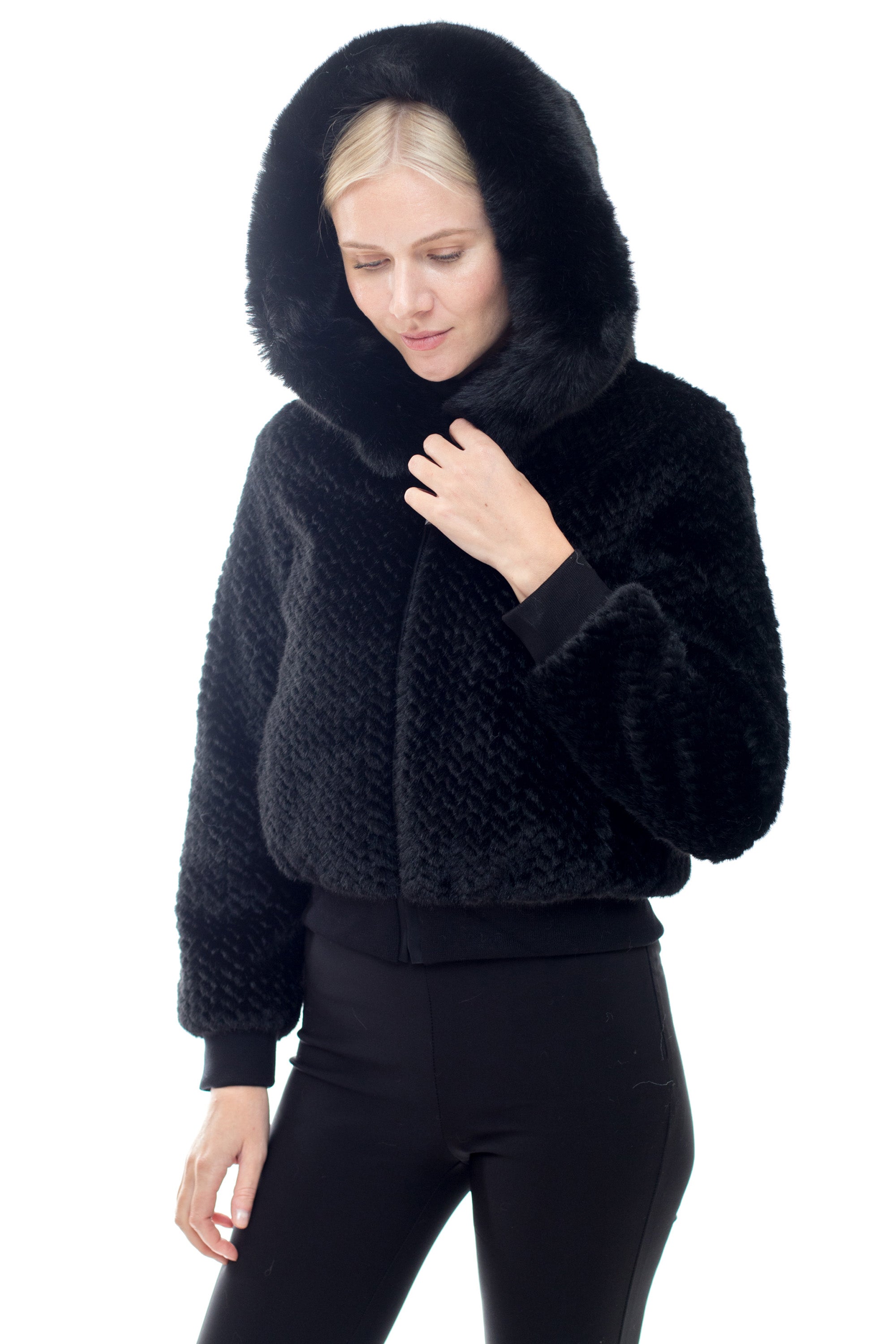 Helsinki- Knitted Faux Fur Hooded Crop Jacket