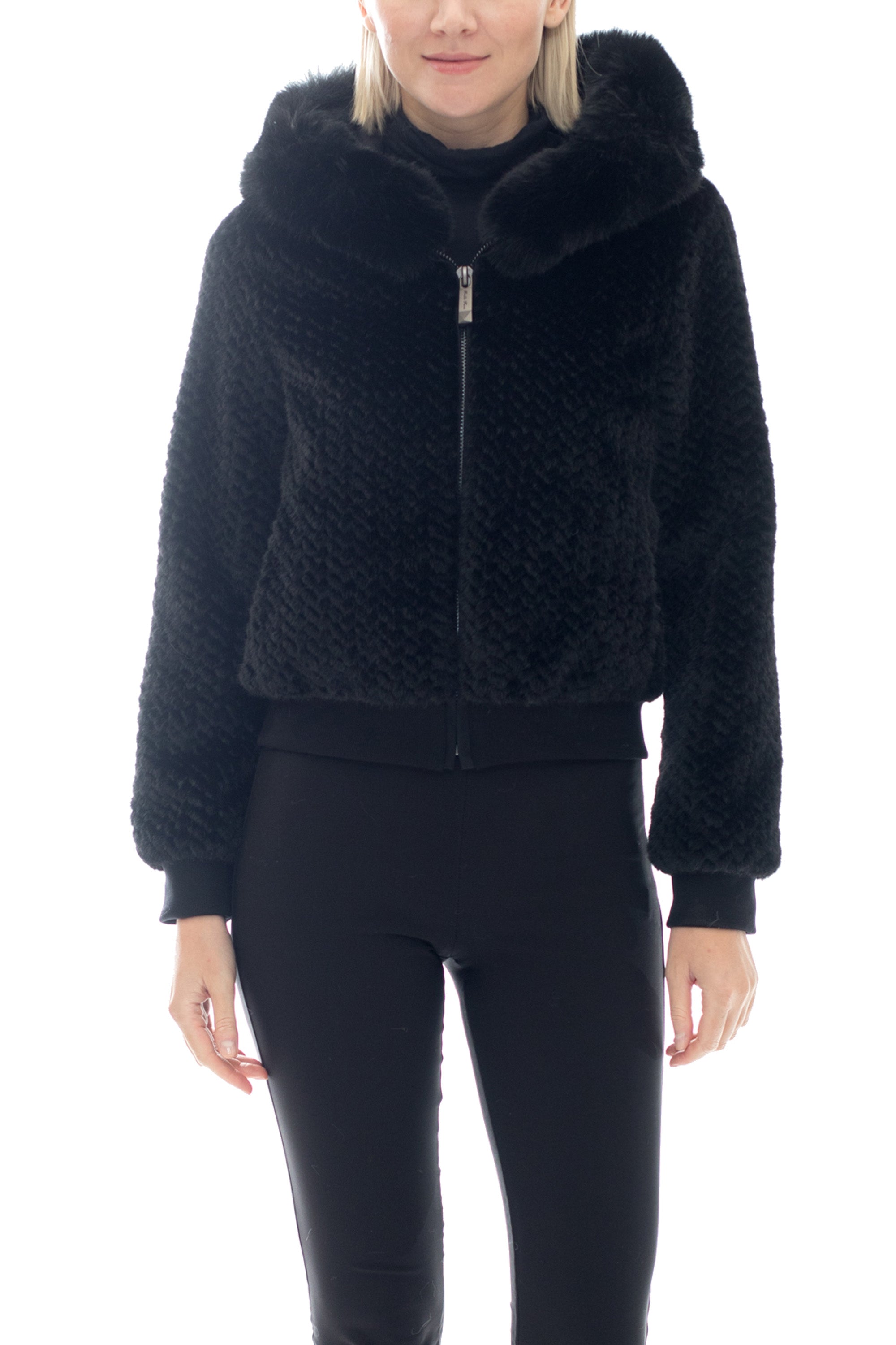 Helsinki- Knitted Faux Fur Hooded Crop Jacket