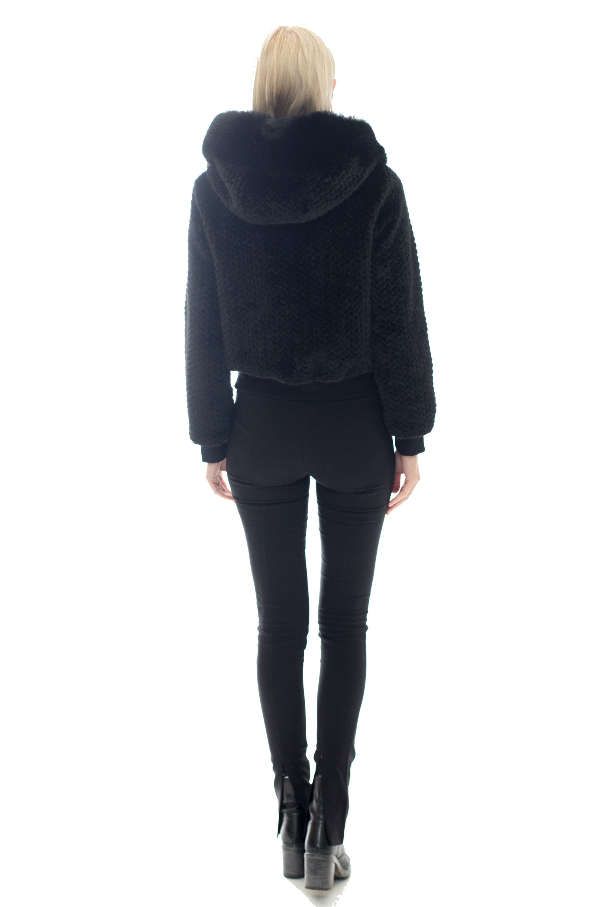 Helsinki- Knitted Faux Fur Hooded Crop Jacket