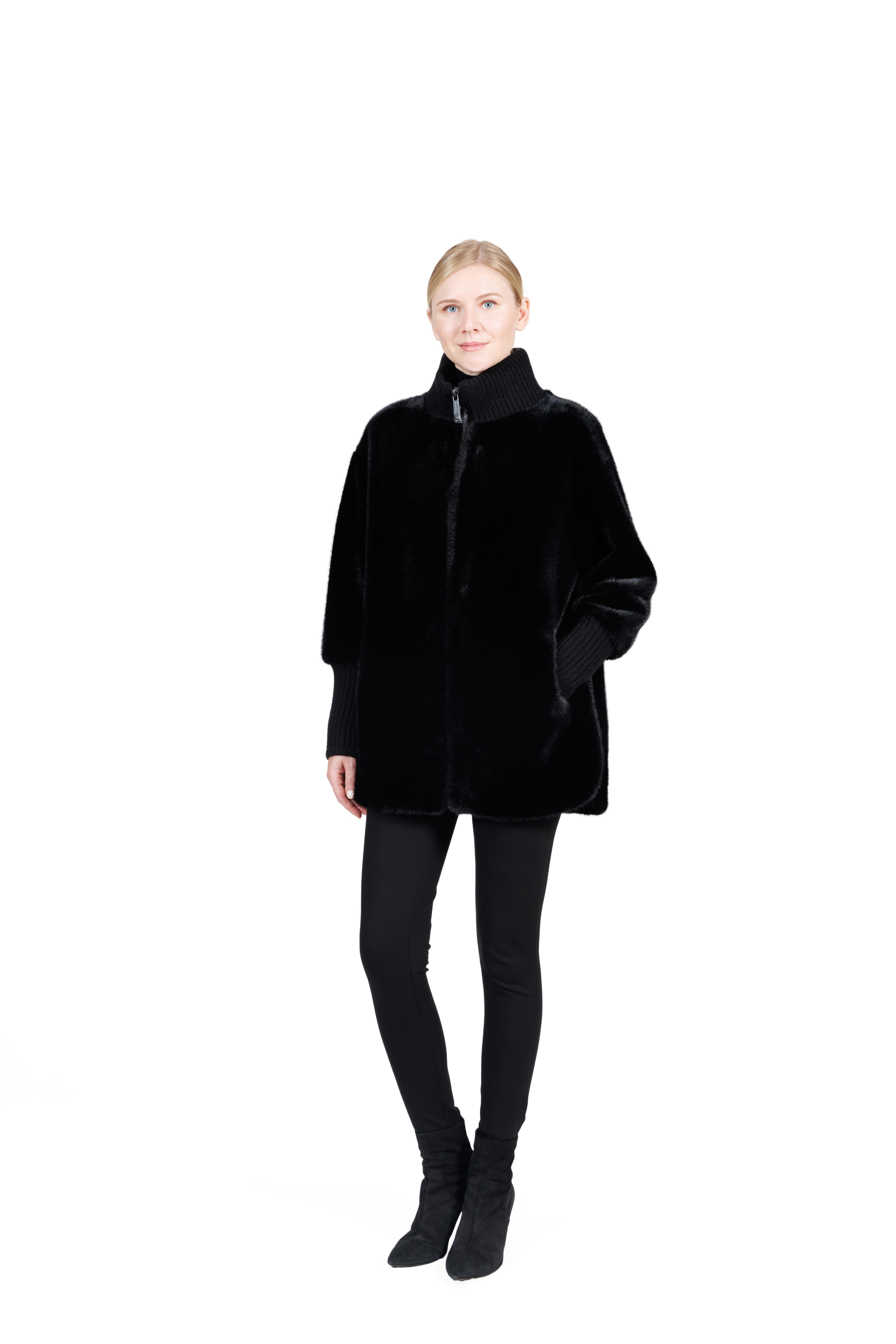 Bacharach- Faux mink coat with wool blend knit