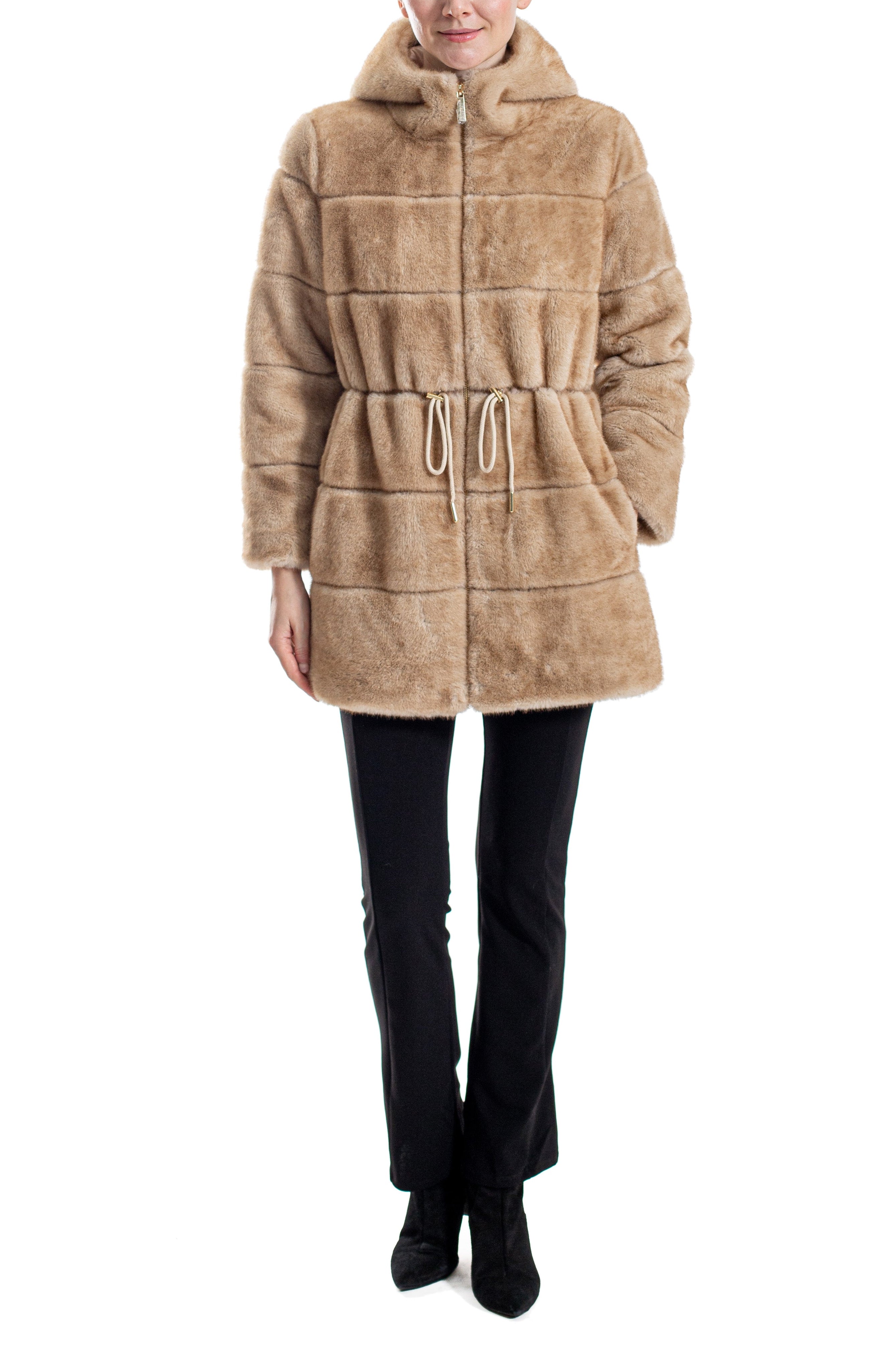 Marietta - Faux Mink Hooded Drawstring Jacket