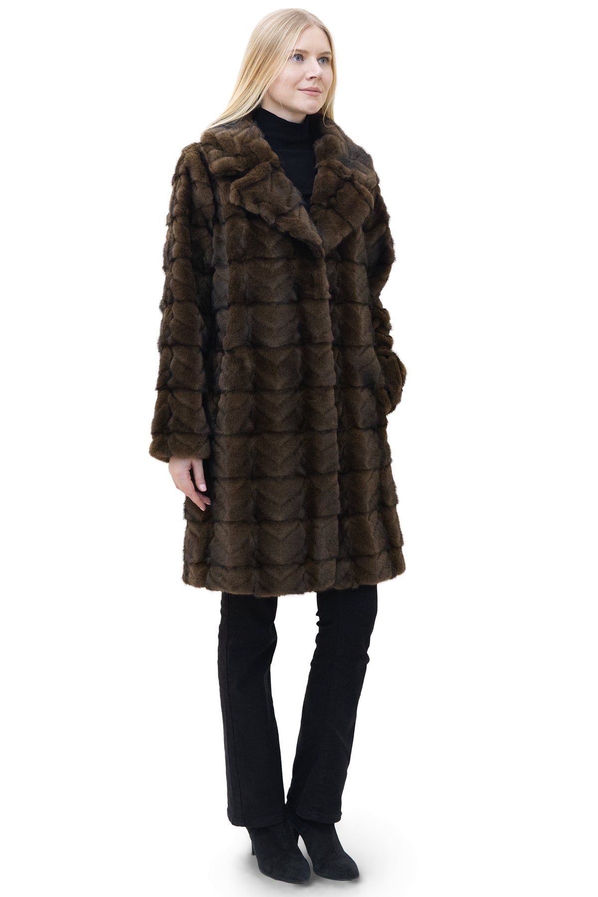 Graz- Chevron Sheared Faux Mink Fur Coat