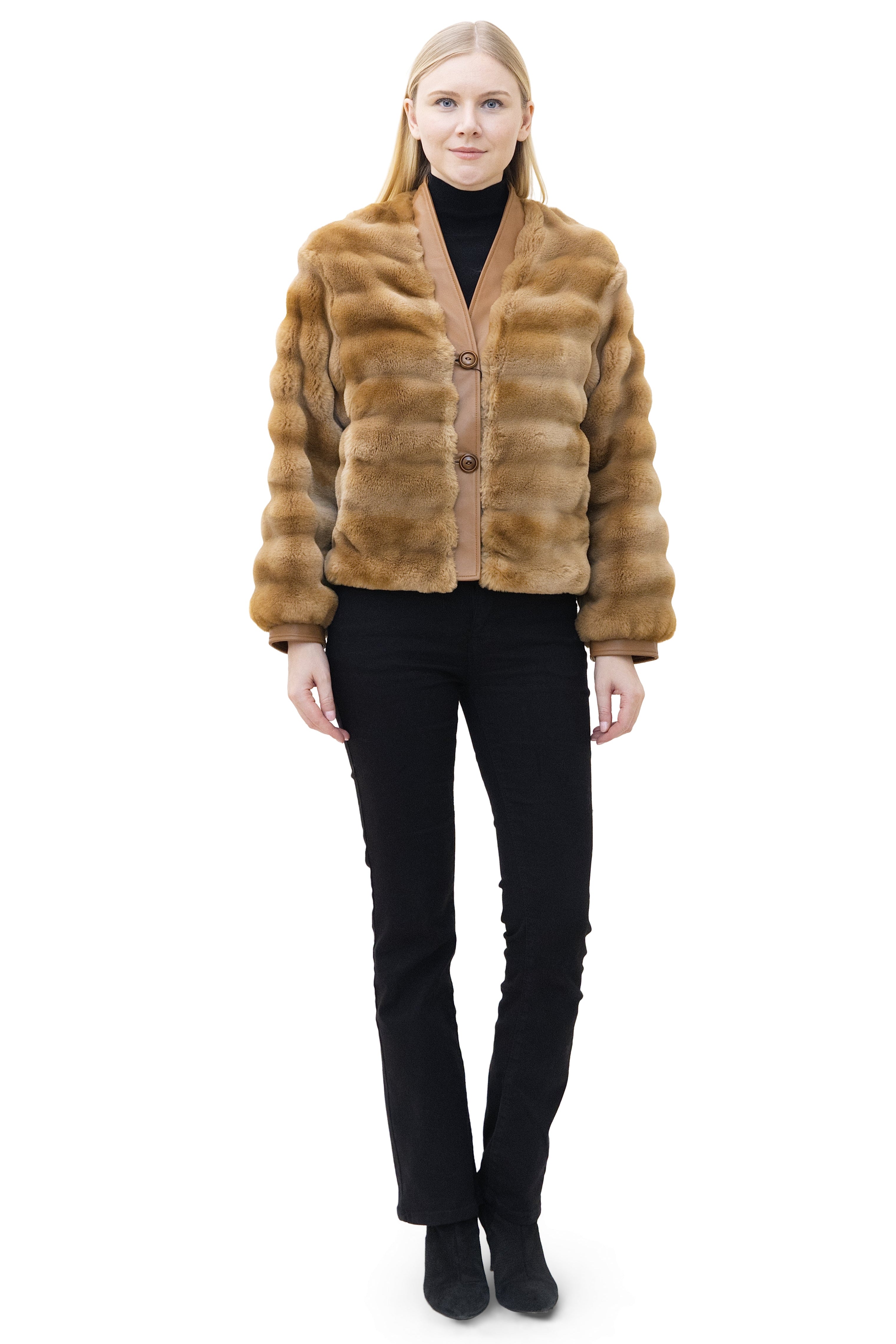Bern- Faux Fur Cardigan Jacket with Cashmere Trim