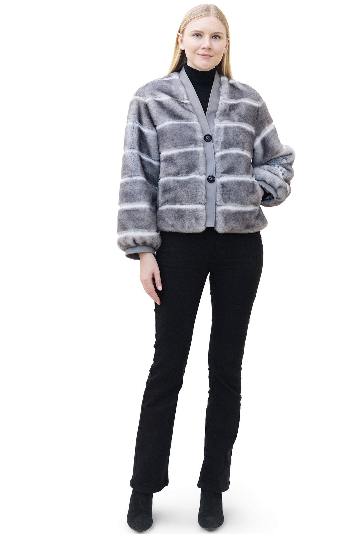 Bern- Faux Fur Cardigan Jacket with Cashmere Trim