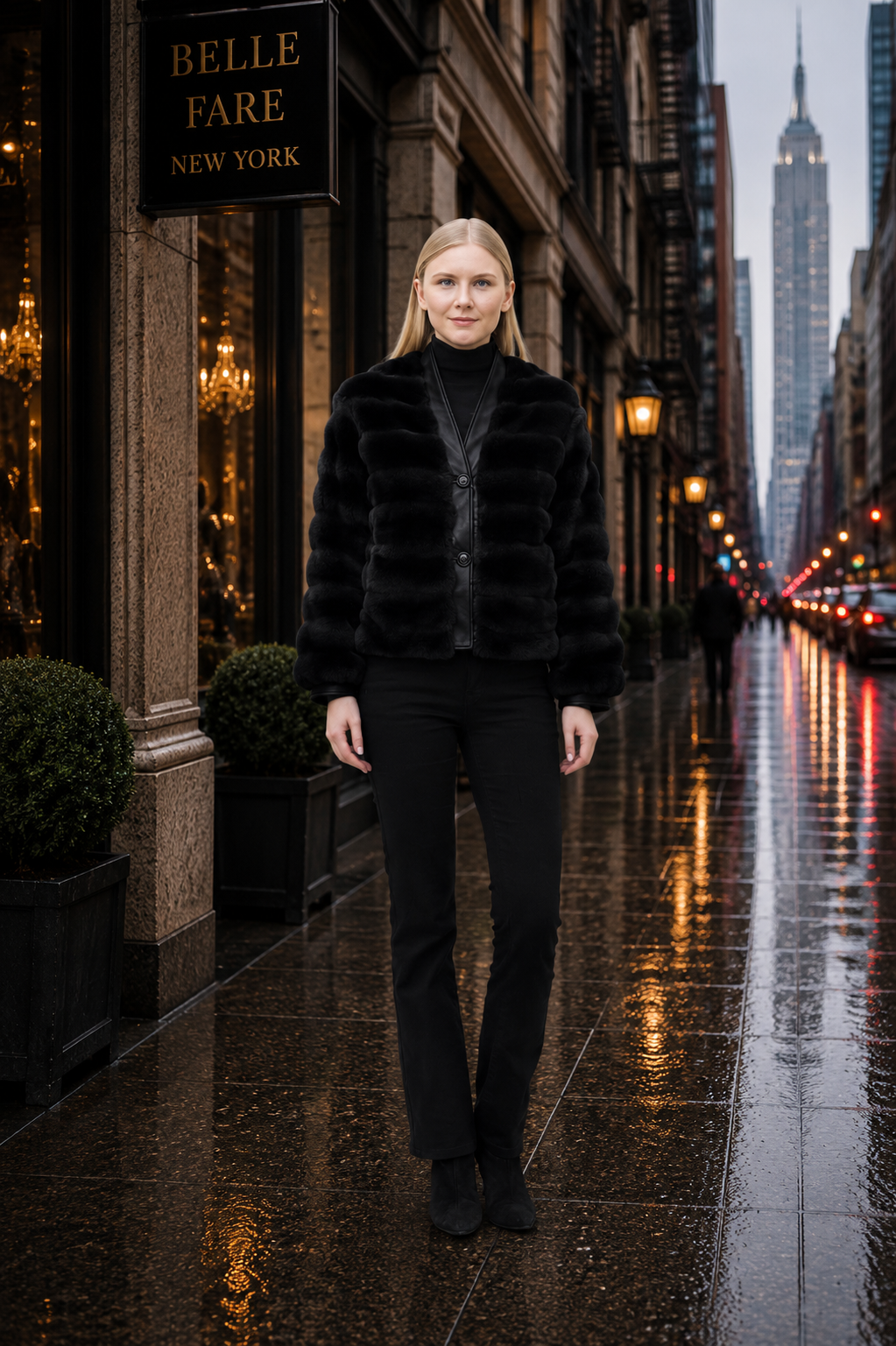 Bern- Faux Fur Cardigan Jacket with Cashmere Trim