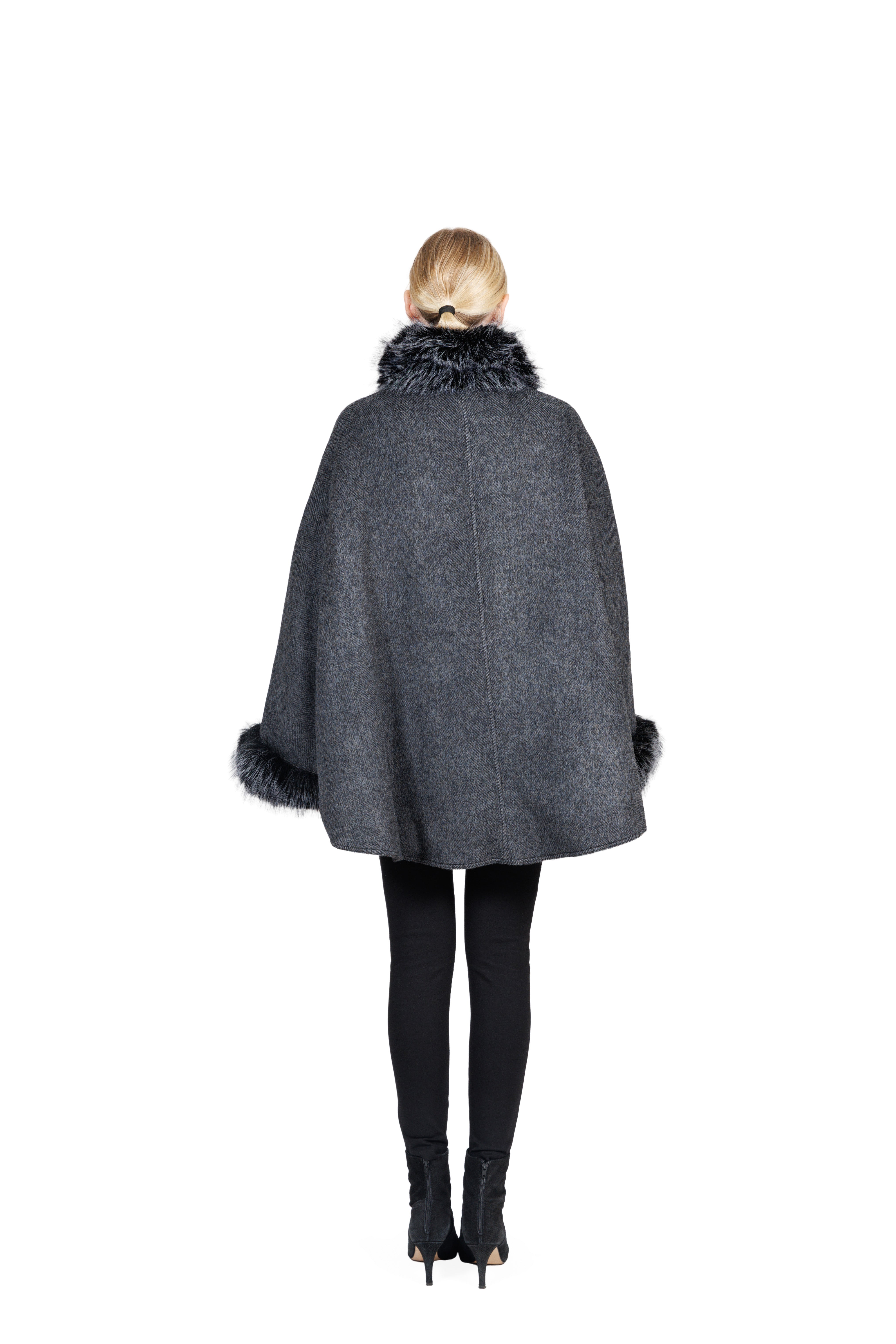 milan - Tweed Cape Coat with Faux Fur Trim