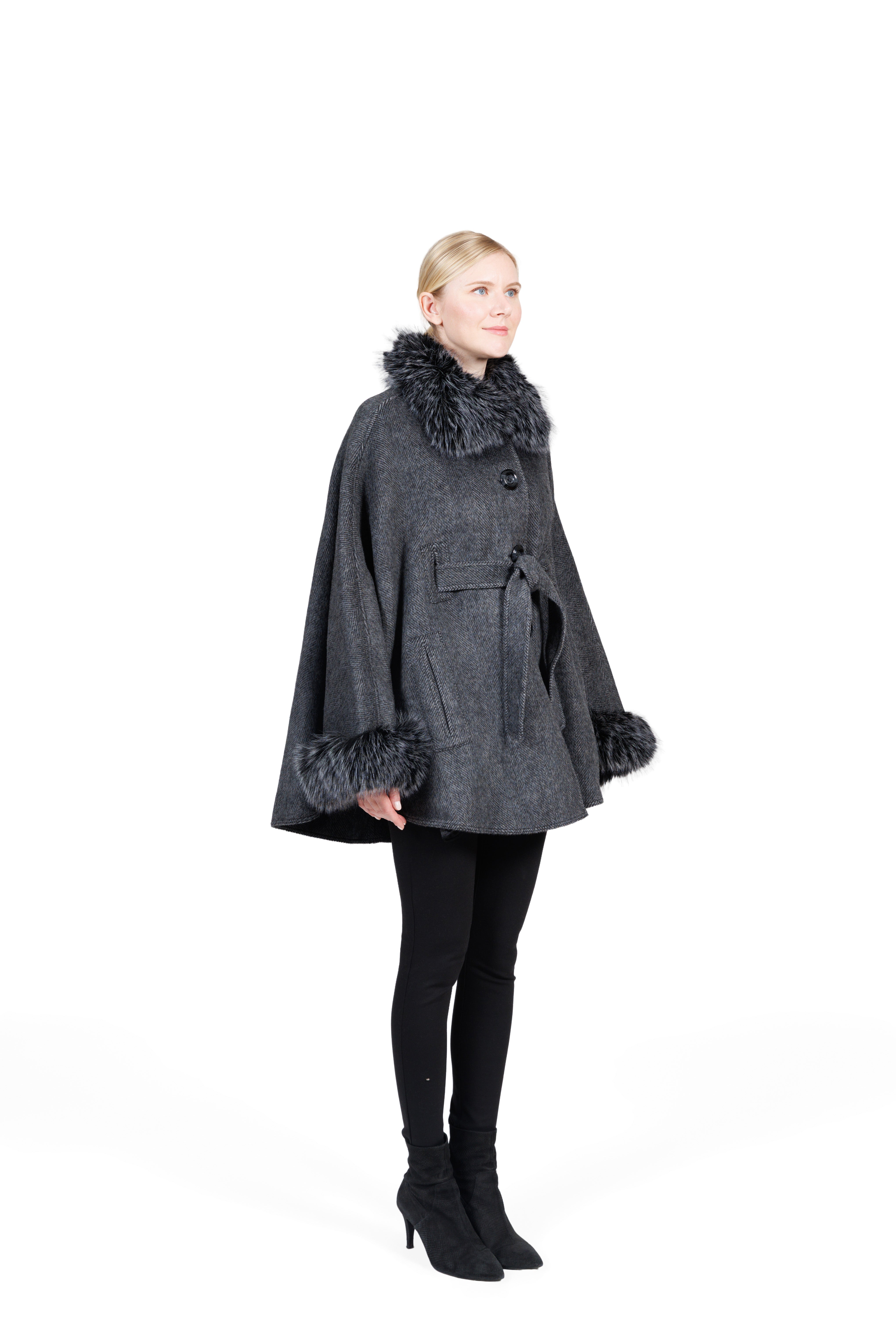 milan - Tweed Cape Coat with Faux Fur Trim