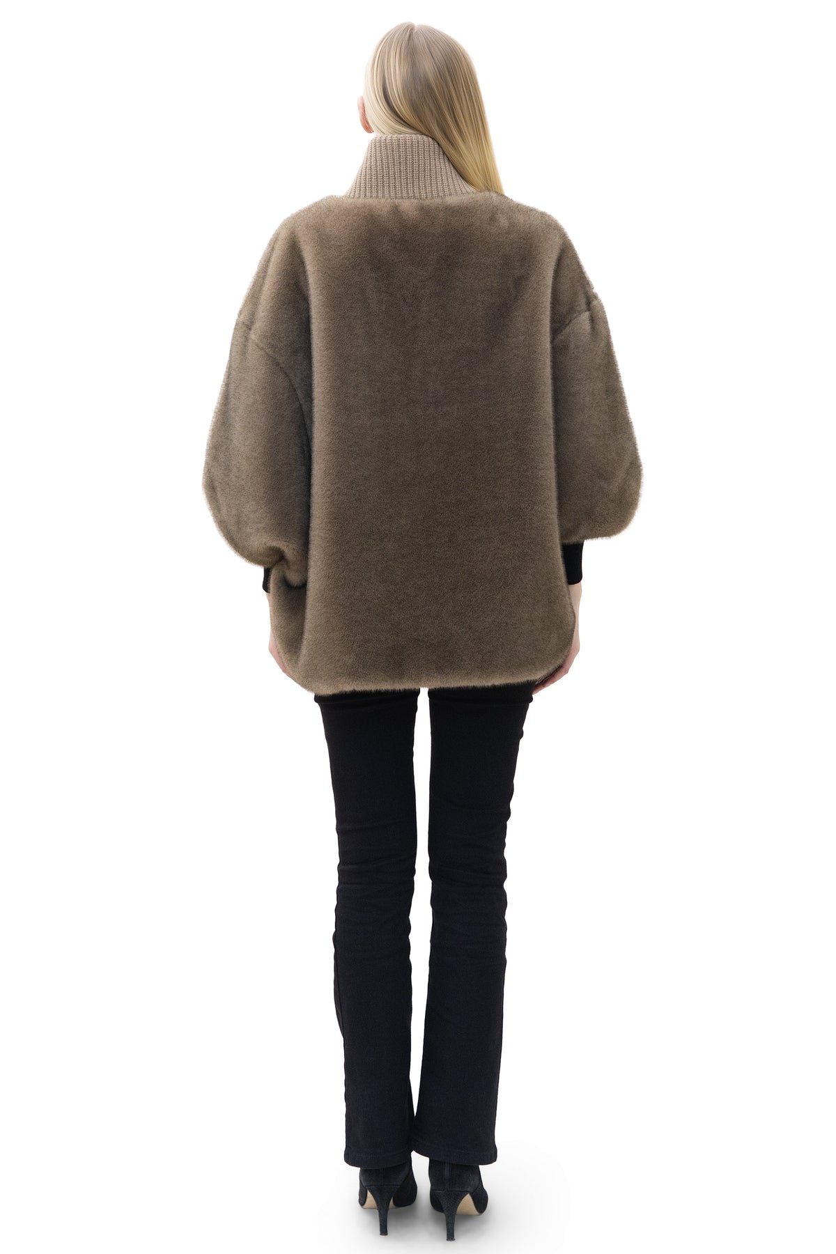 Sunnydale - Reversible Faux Mink Cape Jacket with Ribbed Collar