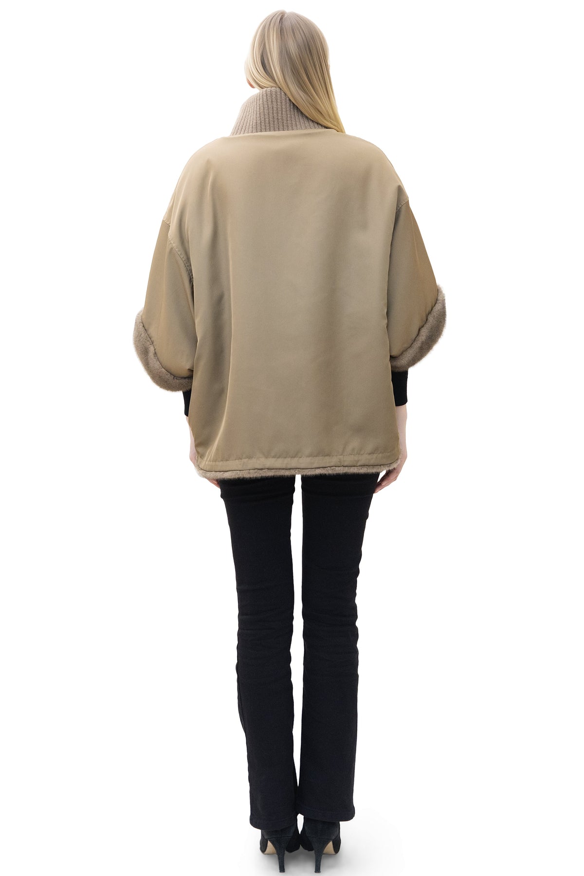 Sunnydale - Reversible Faux Mink Cape Jacket with Ribbed Collar
