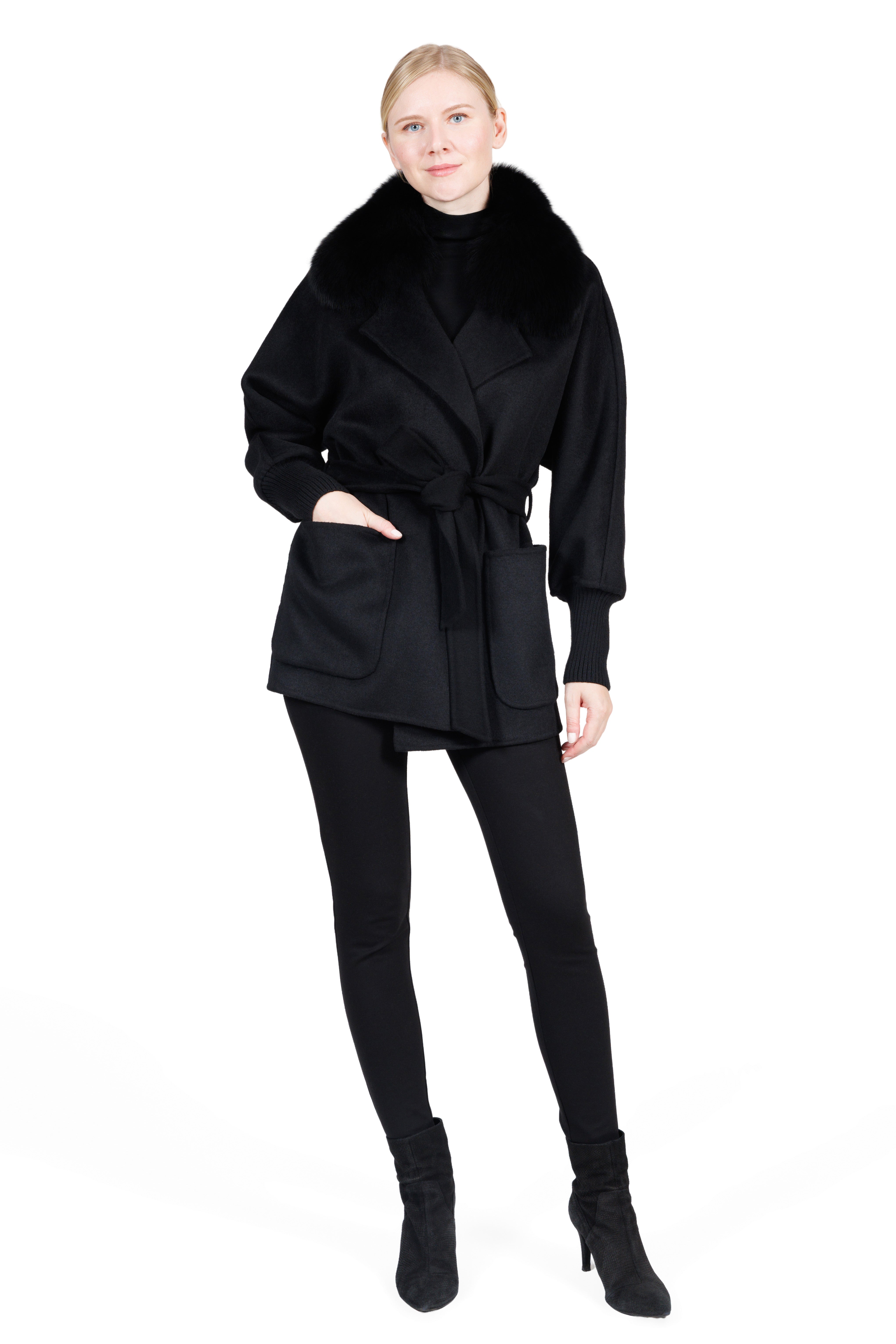 Fairview - Double-Faced Cashmere Belted Coat with Faux Fox Collar