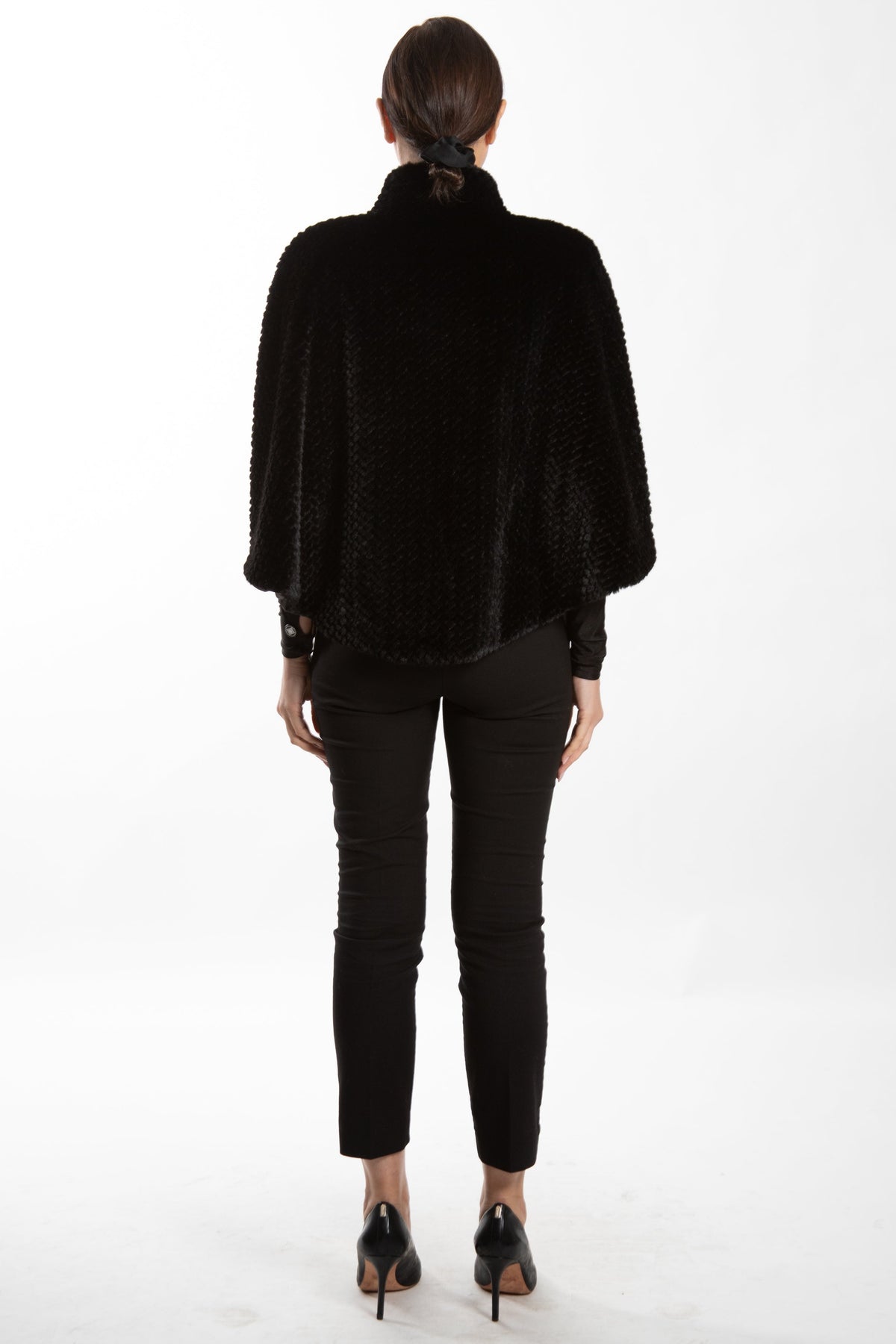 Bayonne- Knitted Faux Mink Zip-Front Poncho
