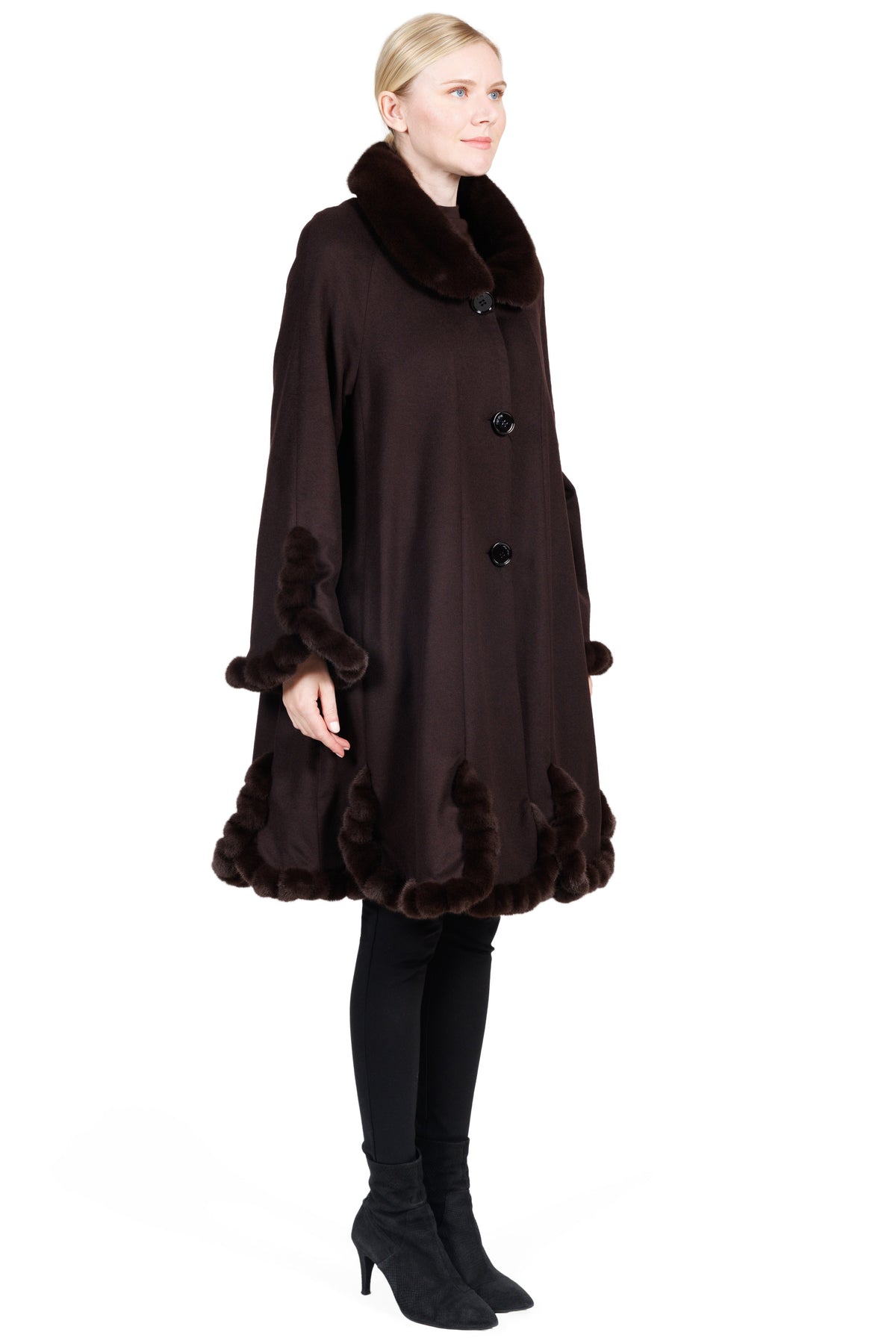 Zermatt- Cashmere Swing Stroller Coat with Faux Mink Trim