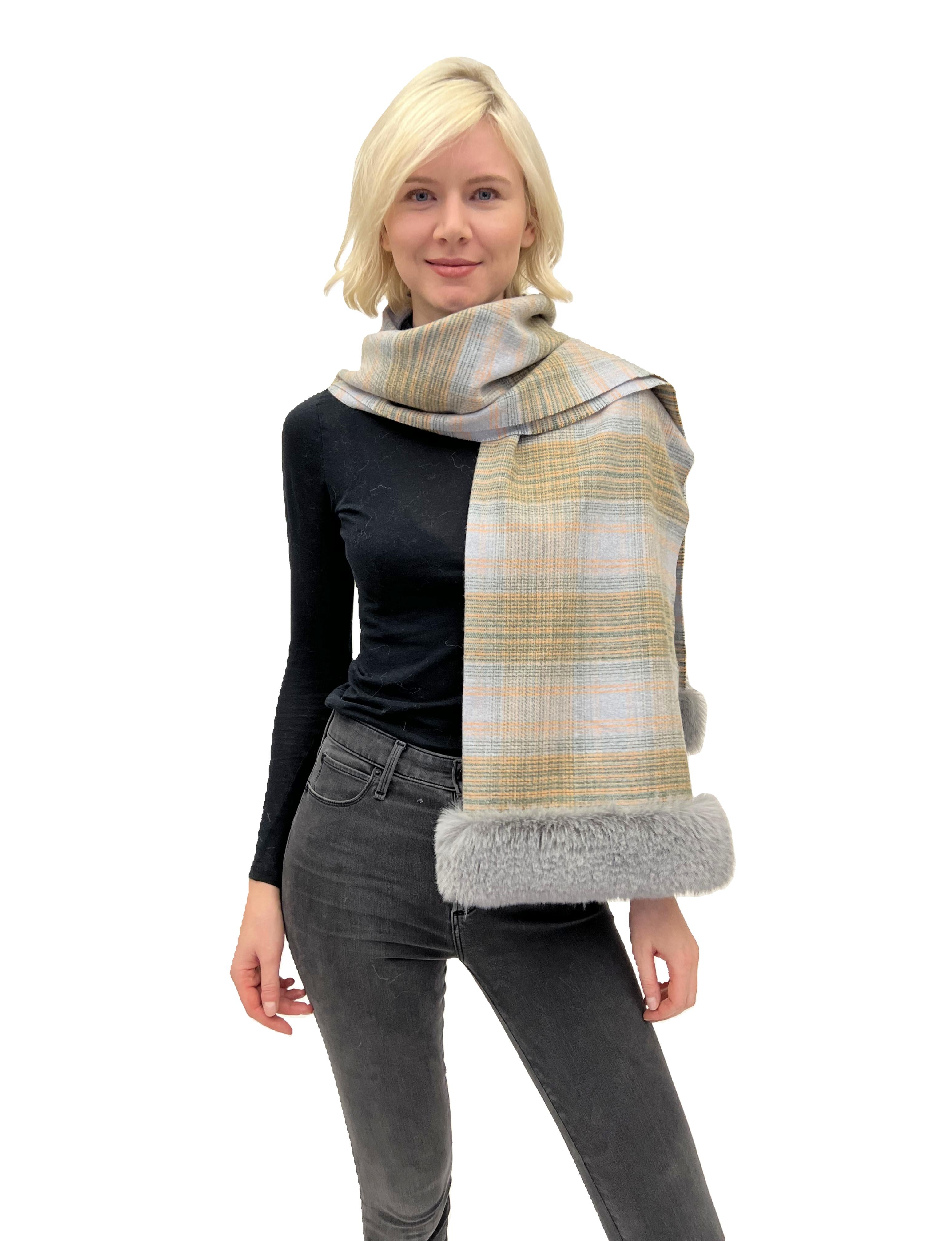 Wool Blend Scarf with Pom Poms
