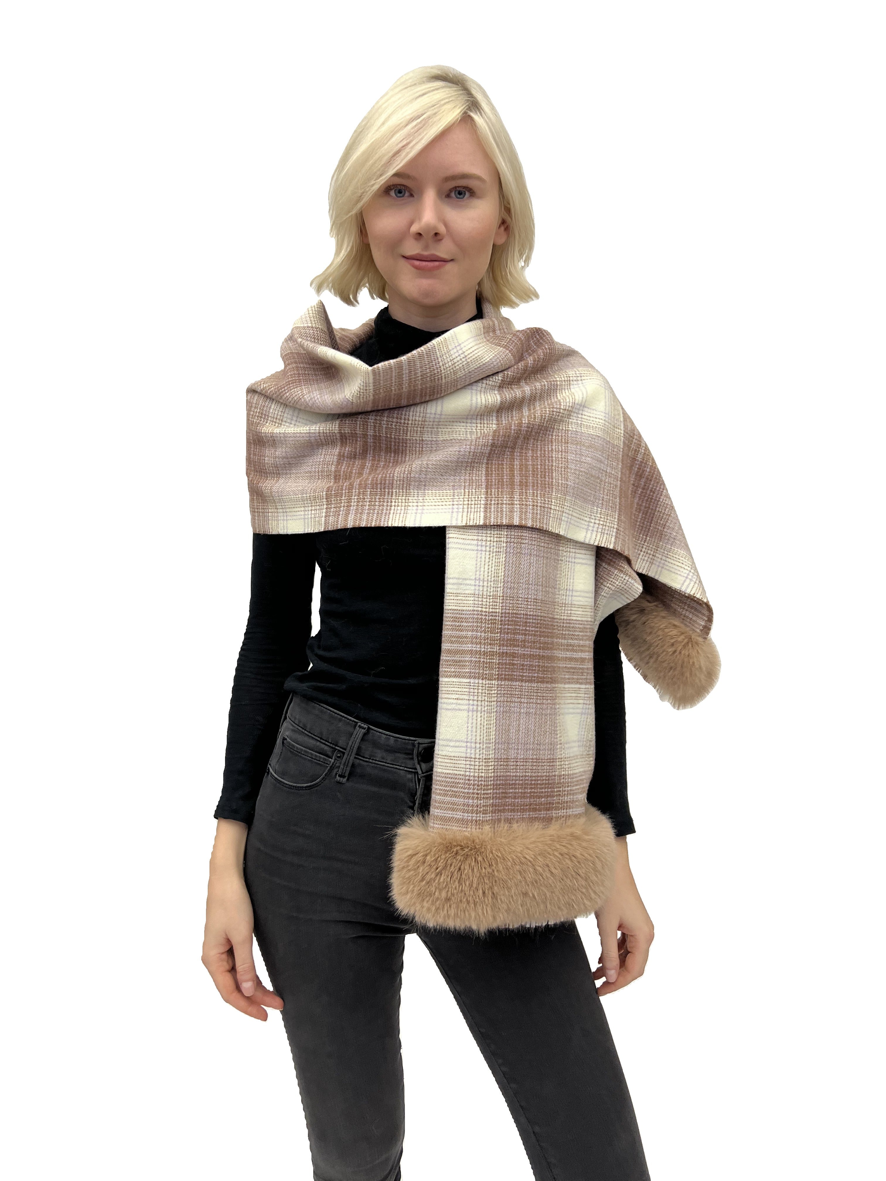 Wool Blend Scarf with Pom Poms