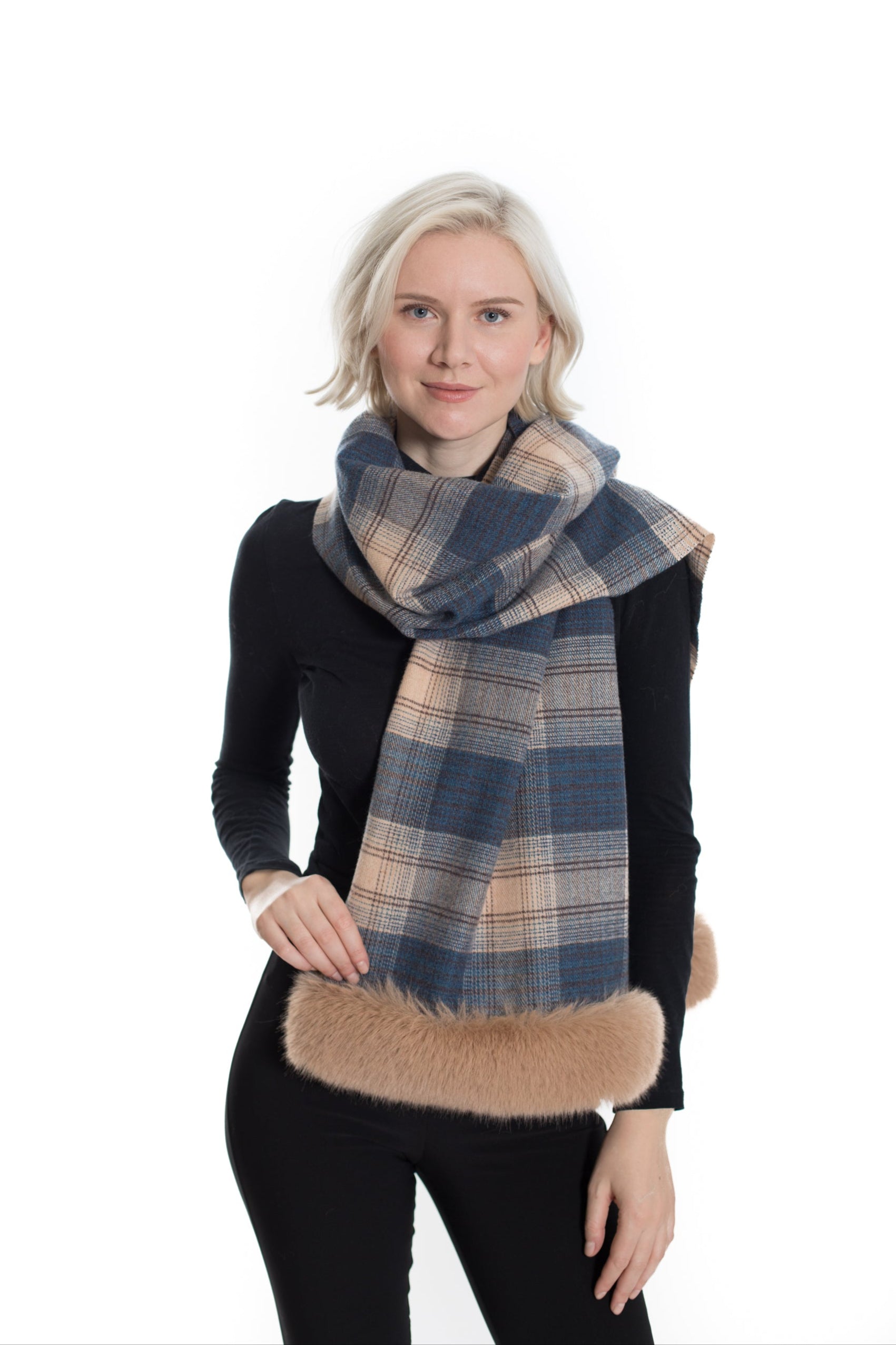 Wool Blend Scarf with Pom Poms
