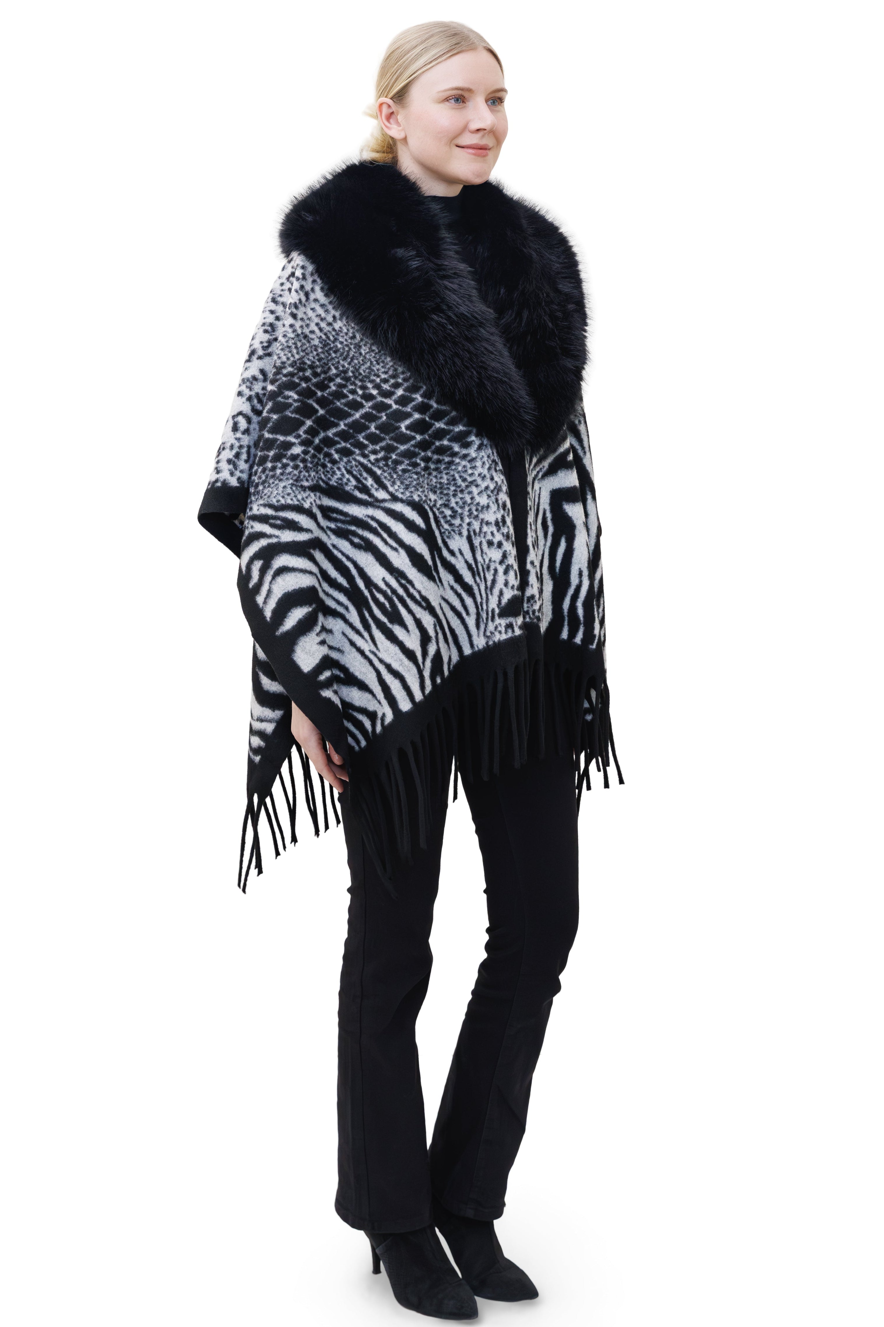 Montauk- Faux Fur-Trim & Wool-Blend Wrap