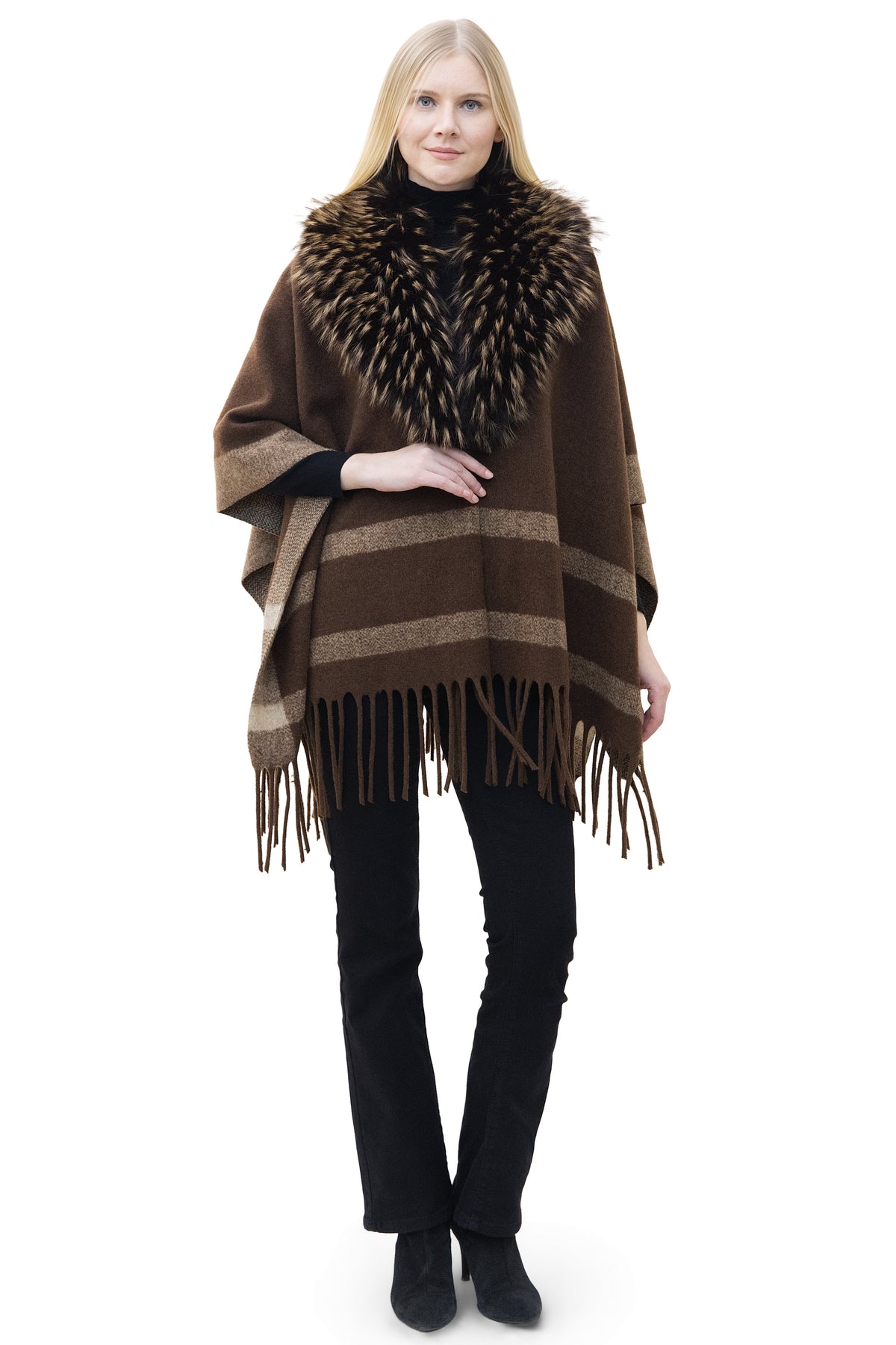 Montauk- Faux Fur-Trim & Wool-Blend Wrap