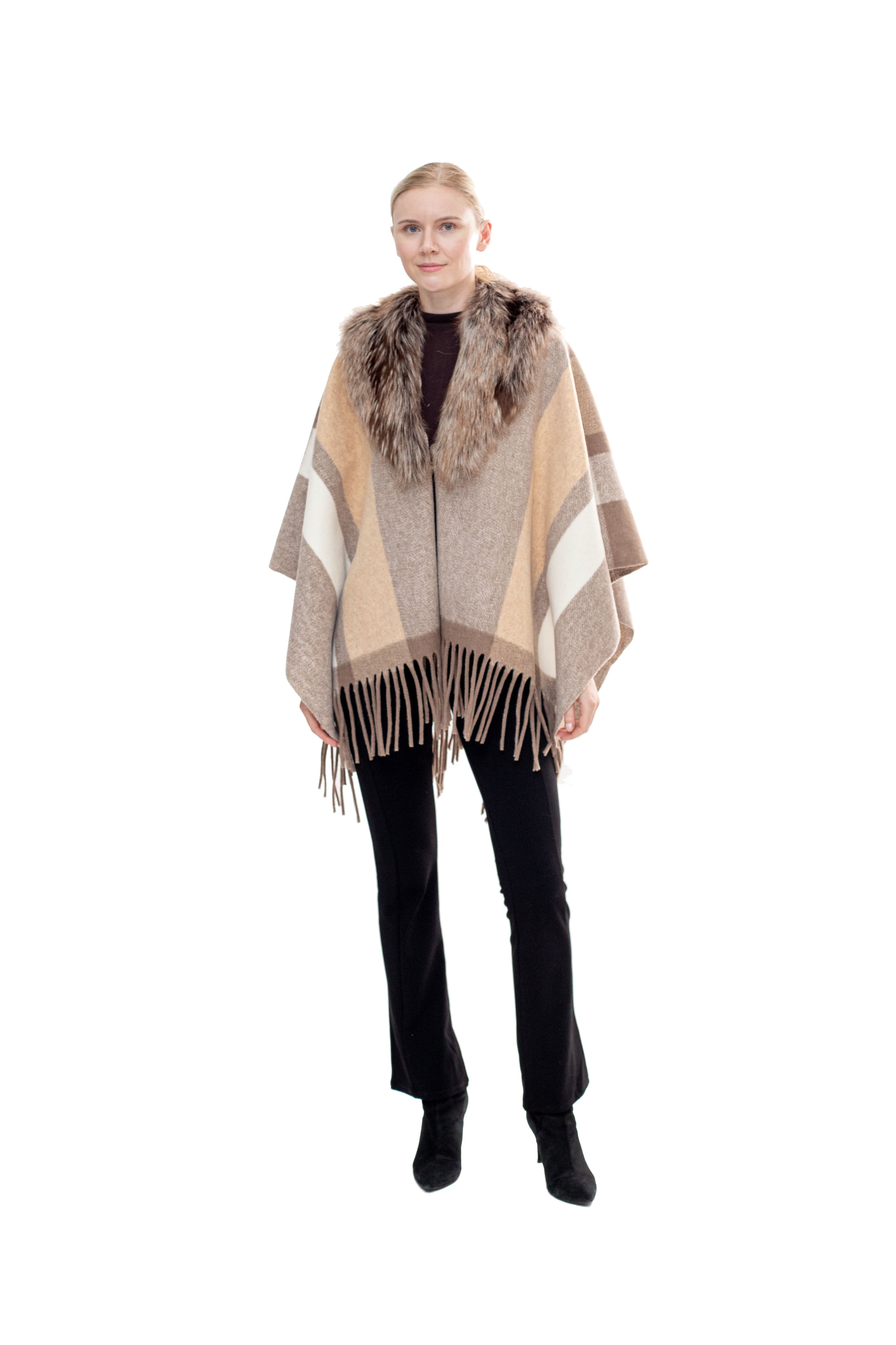 Montauk- Faux Fur-Trim & Wool-Blend Wrap