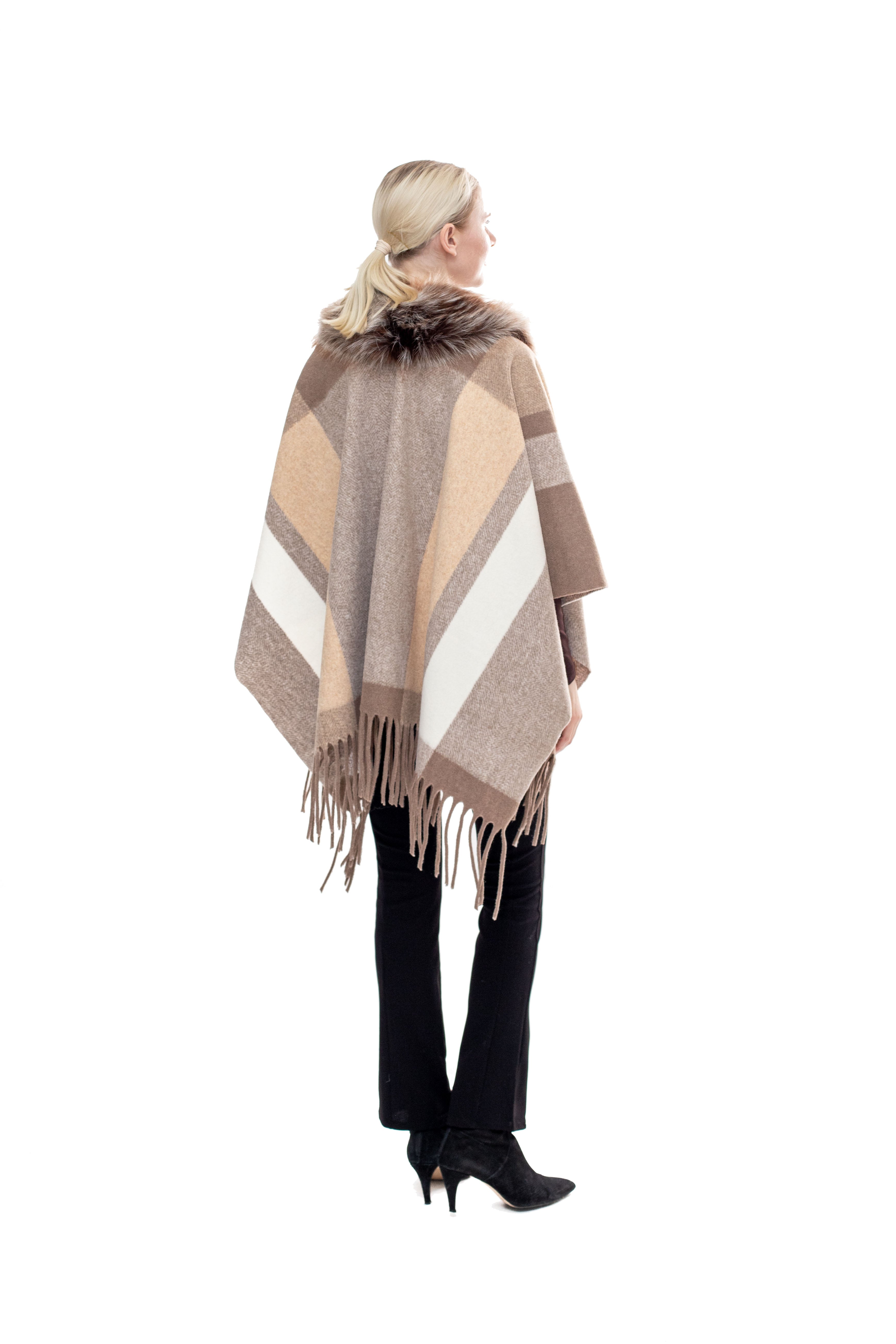 Montauk- Faux Fur-Trim & Wool-Blend Wrap