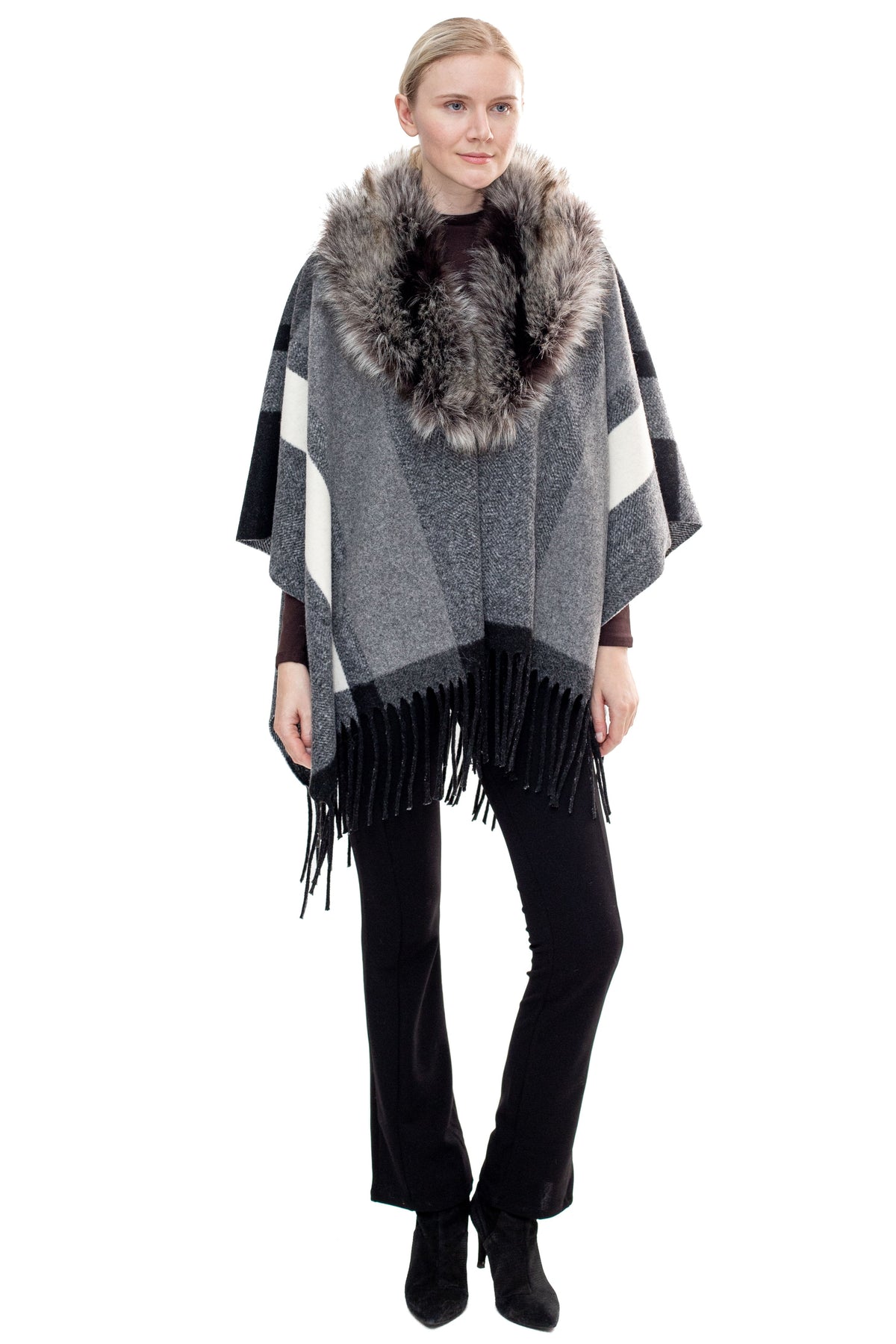 Montauk- Faux Fur-Trim & Wool-Blend Wrap
