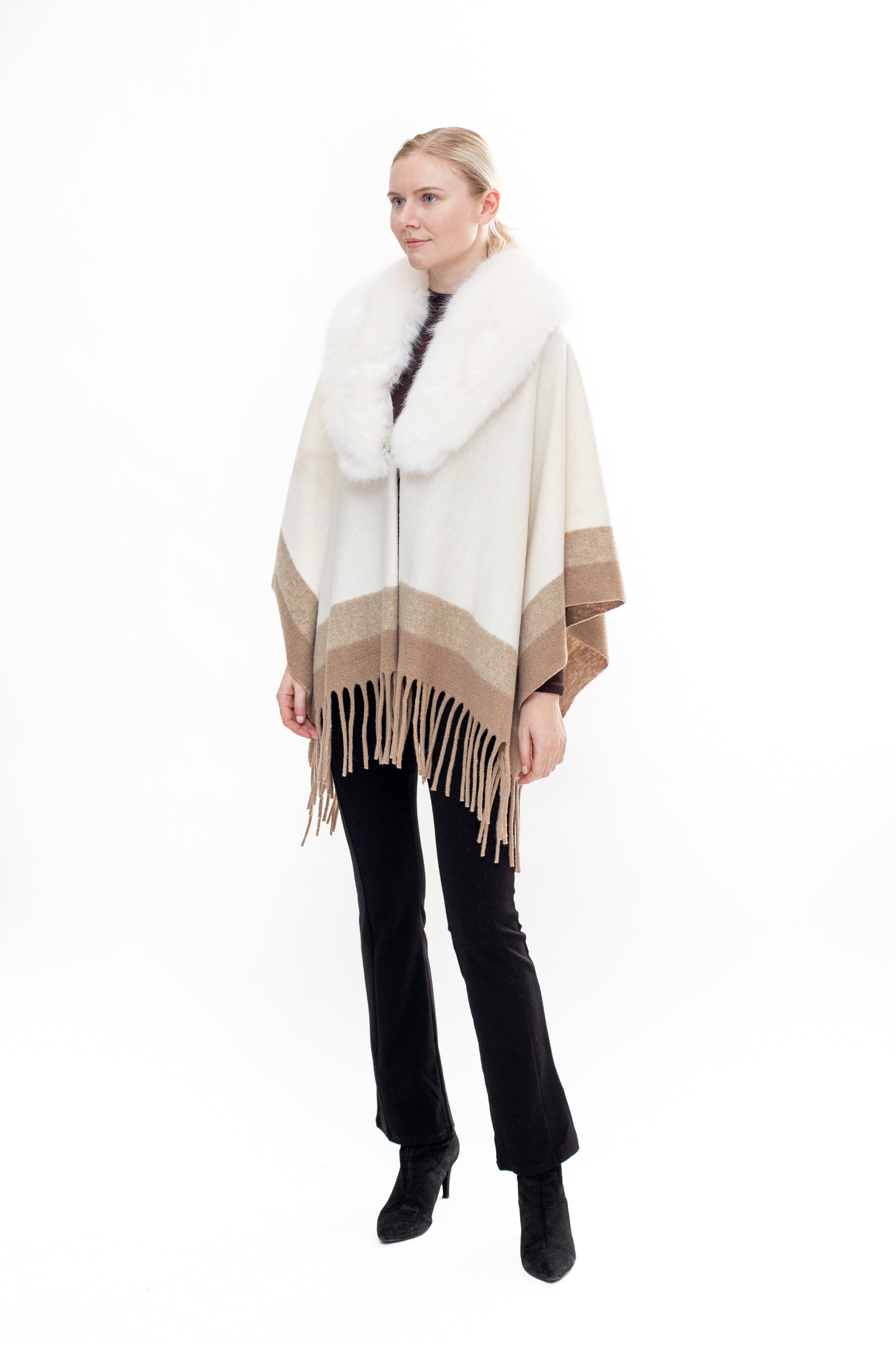 Sunnydale - Wool Wrap with Faux Fox Collar