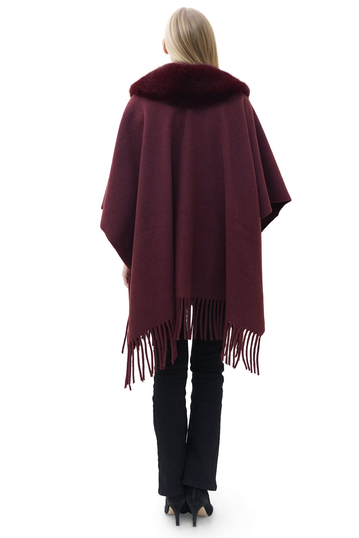 Biarritz- Ultra-Fine Wool Cape with Faux Fur Collar & Pockets