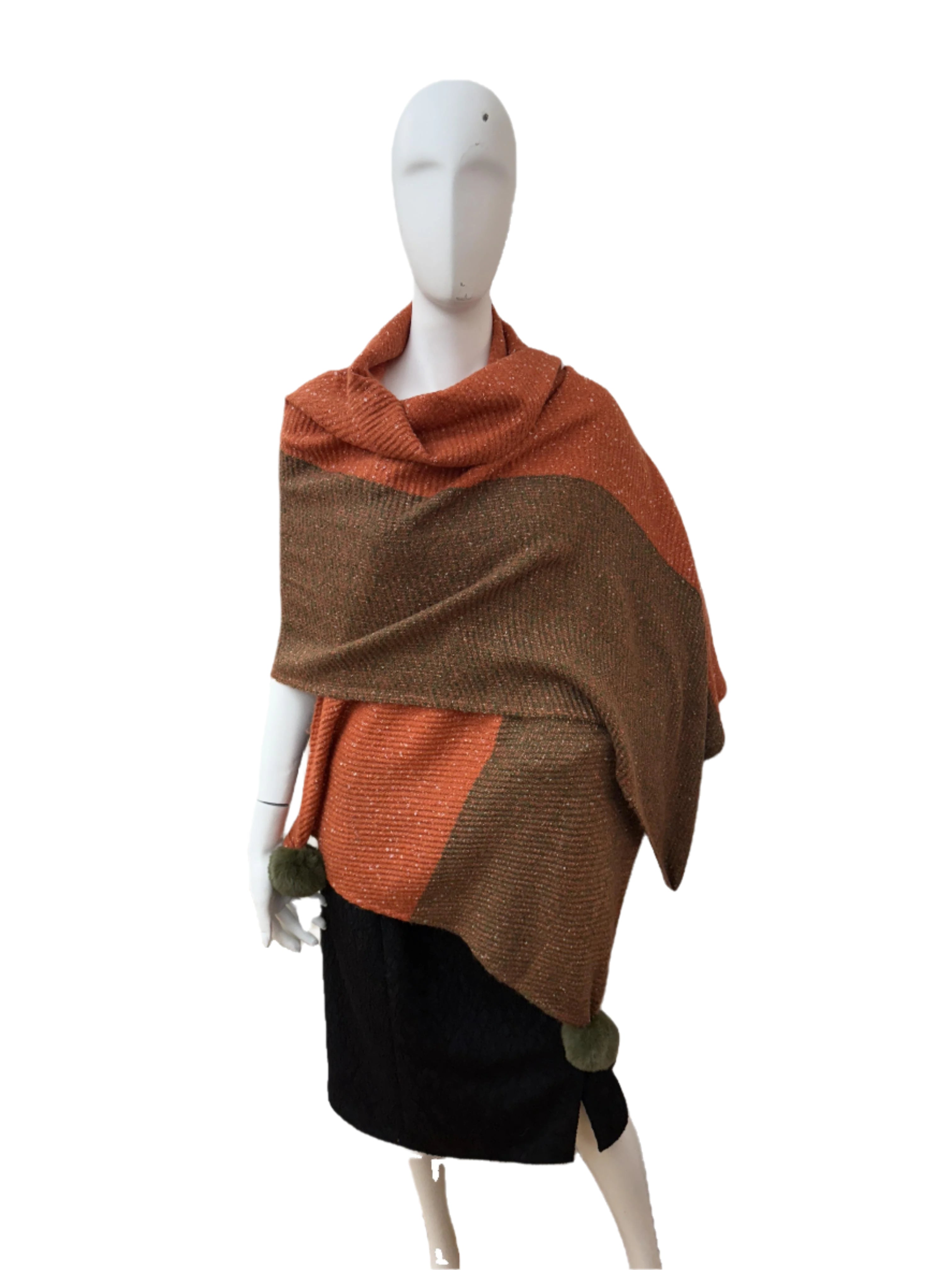 Wool Blend Scarf with Pom Poms