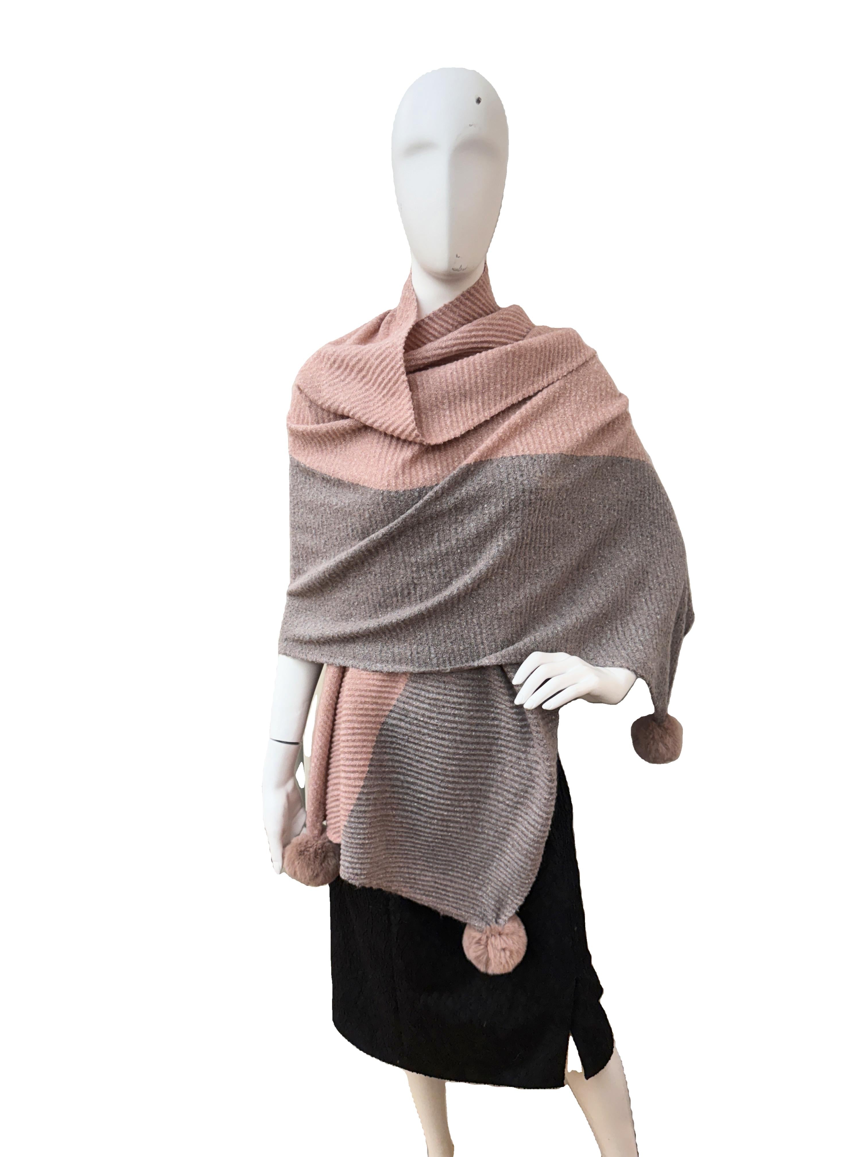 Wool Blend Scarf with Pom Poms