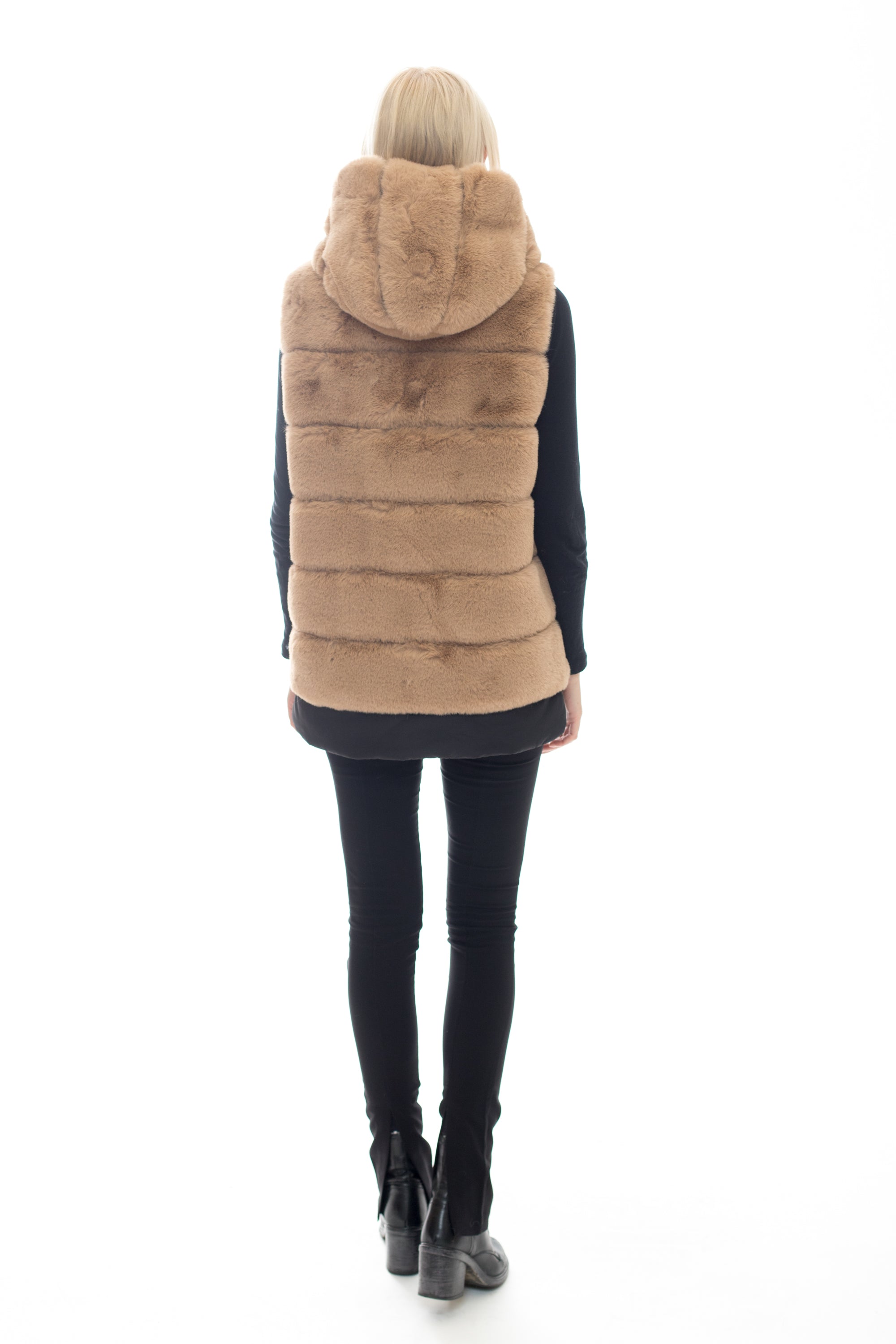 BERGEN - Faux-Fur Hooded High-Low Vest