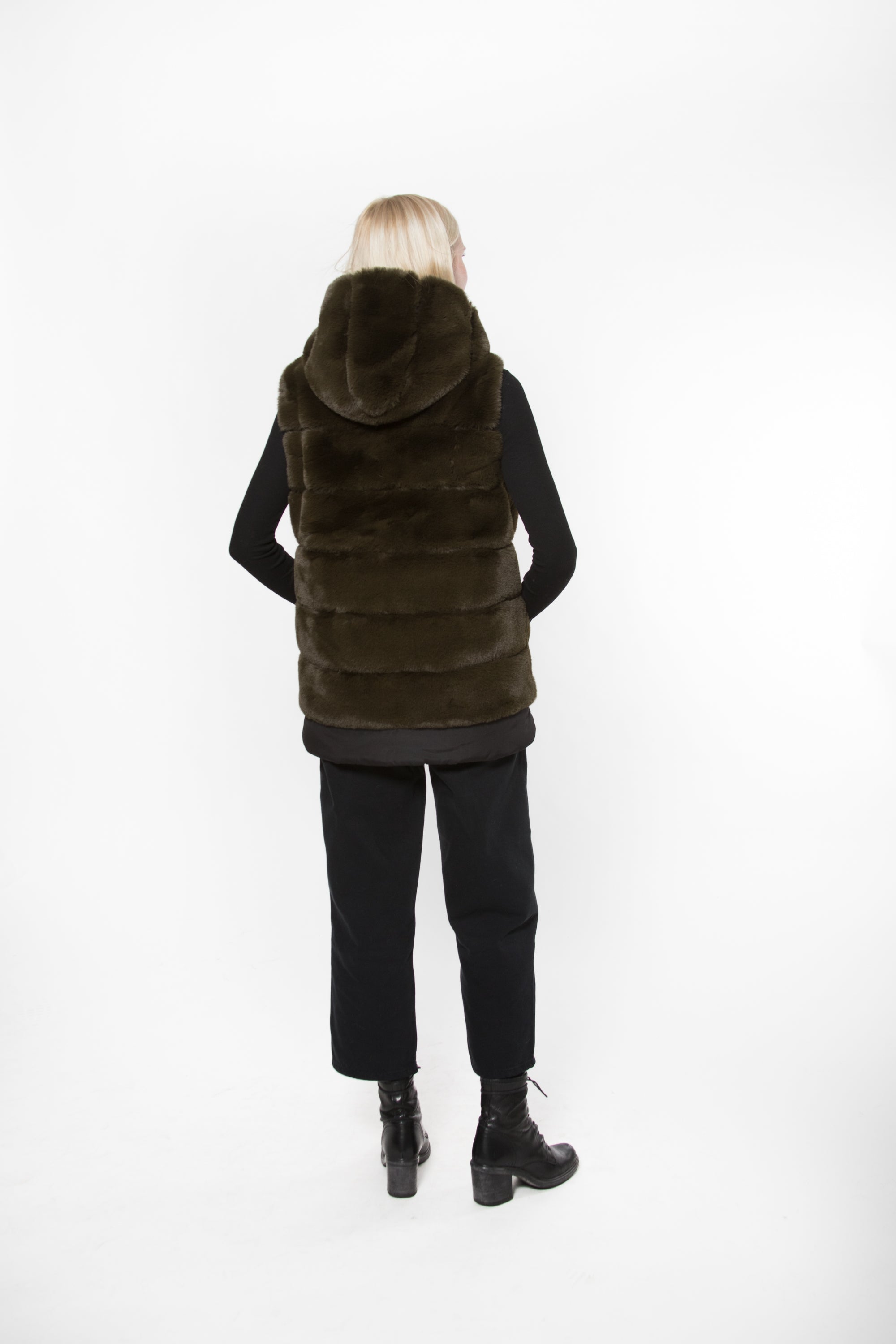 BERGEN - Faux-Fur Hooded High-Low Vest