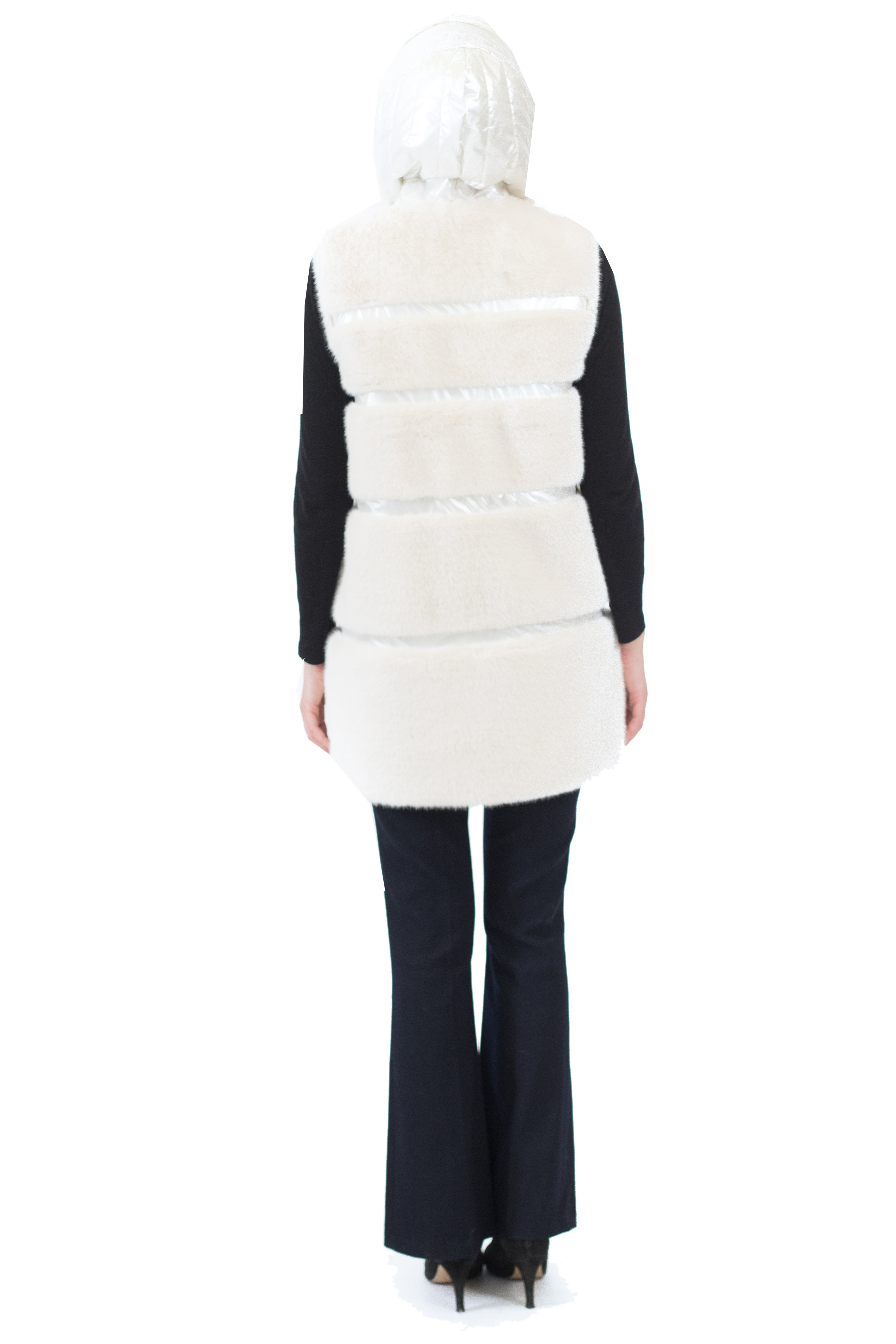 Amalfi- luxurious mixed-media faux fur vest with hood