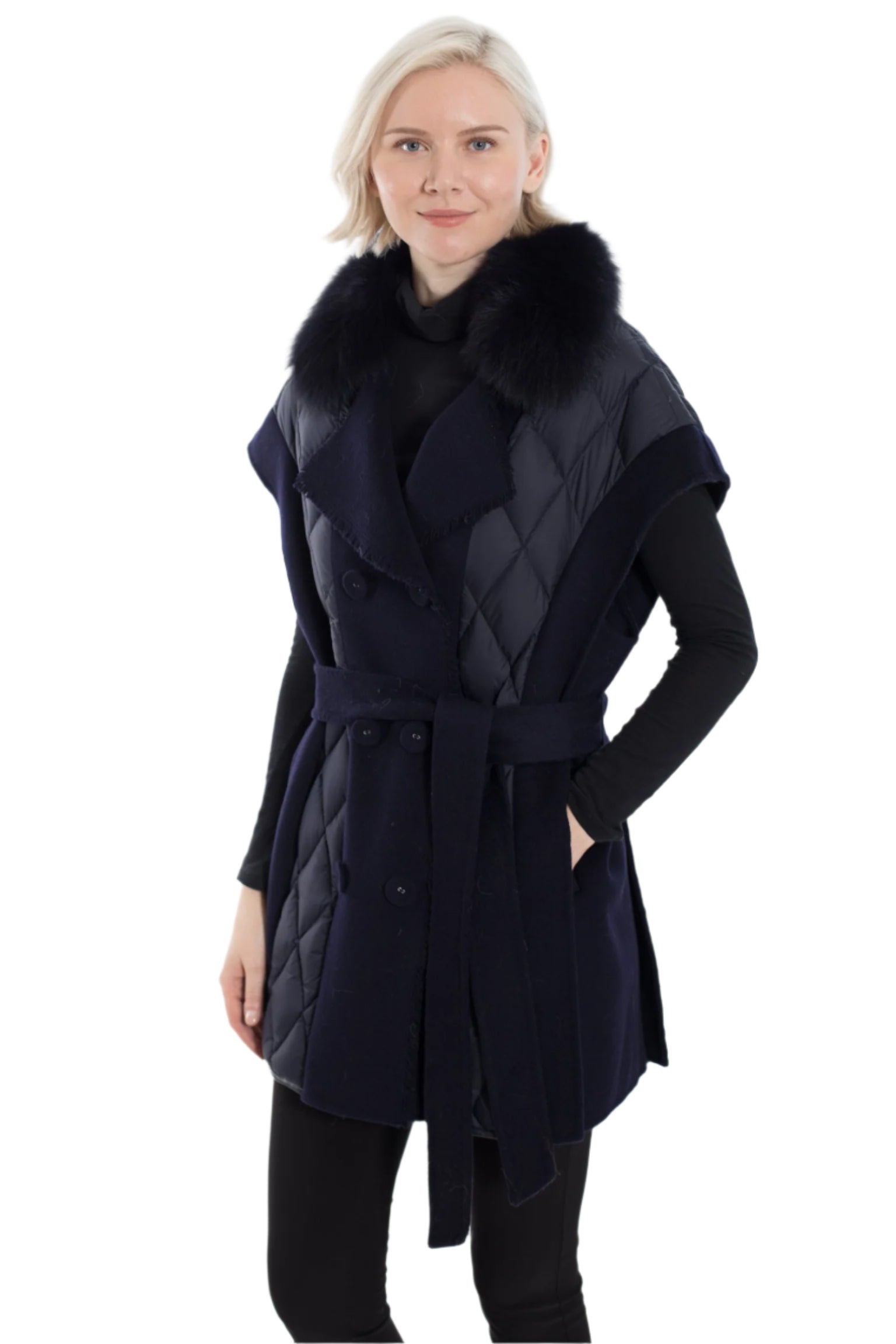 Over-Sized Shoulder Faux Fur Vest with Belt