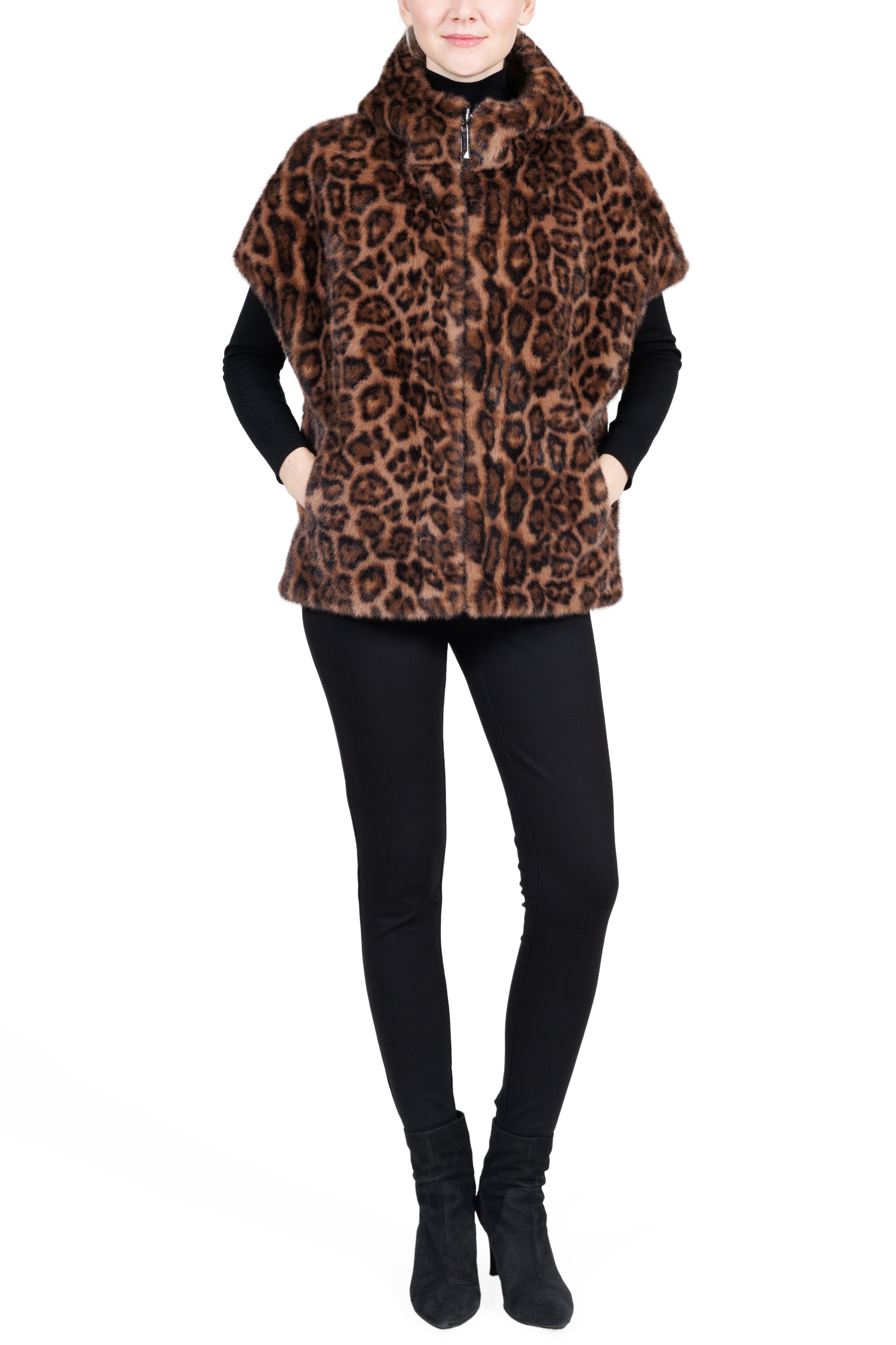 Franklin - Faux Mink Hooded Faux Fur Cape Vest