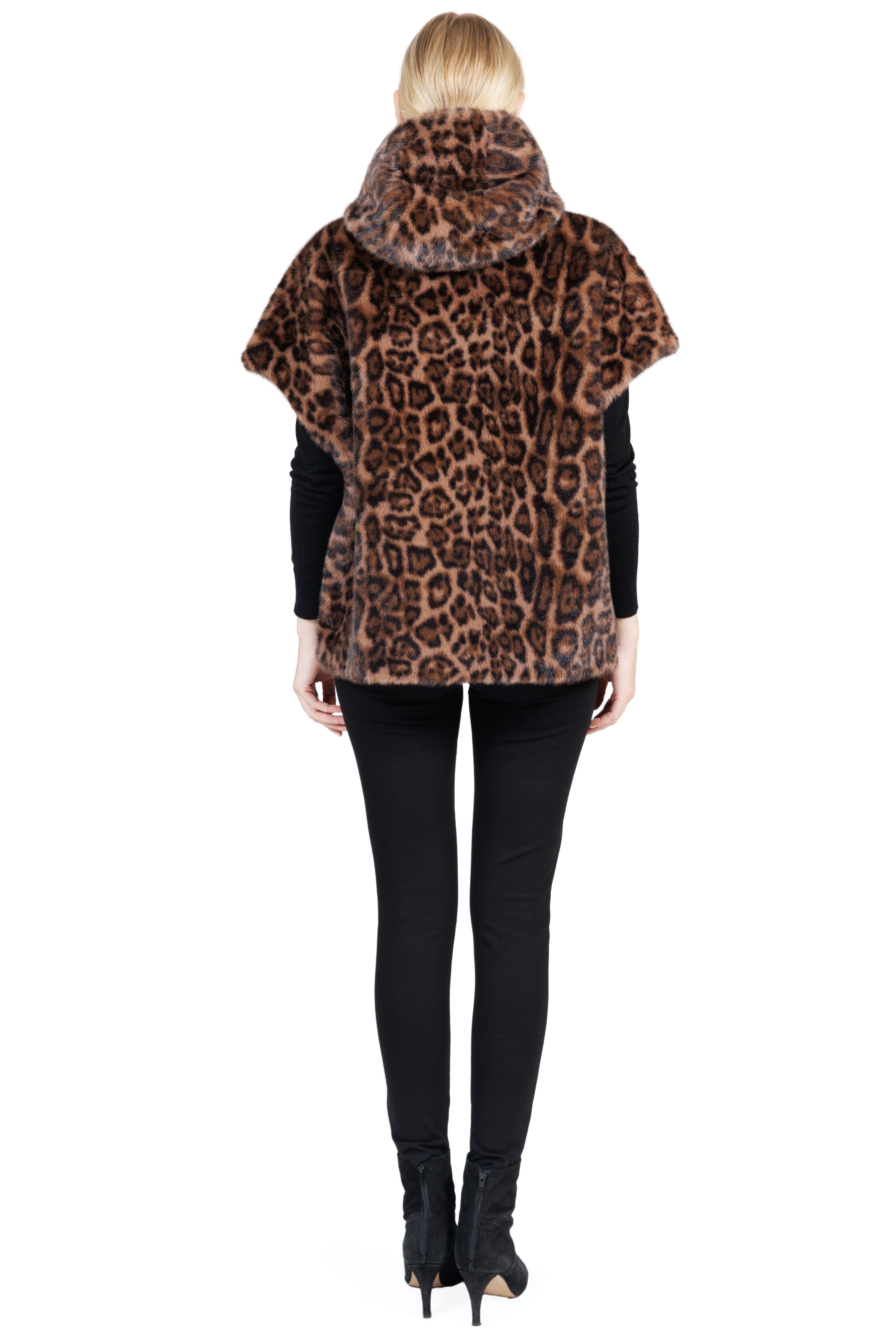 Franklin - Faux Mink Hooded Faux Fur Cape Vest