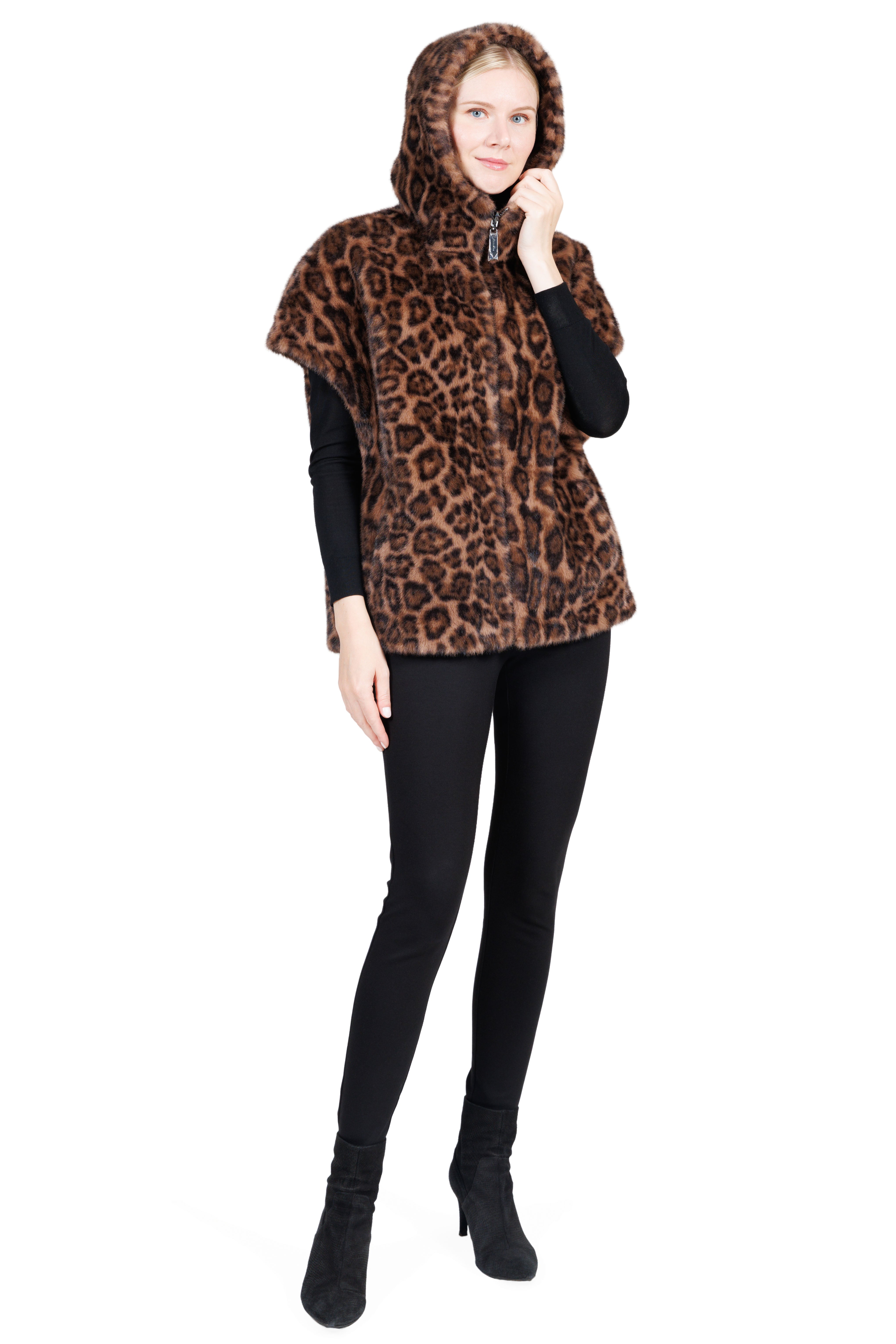 Franklin - Faux Mink Hooded Faux Fur Cape Vest