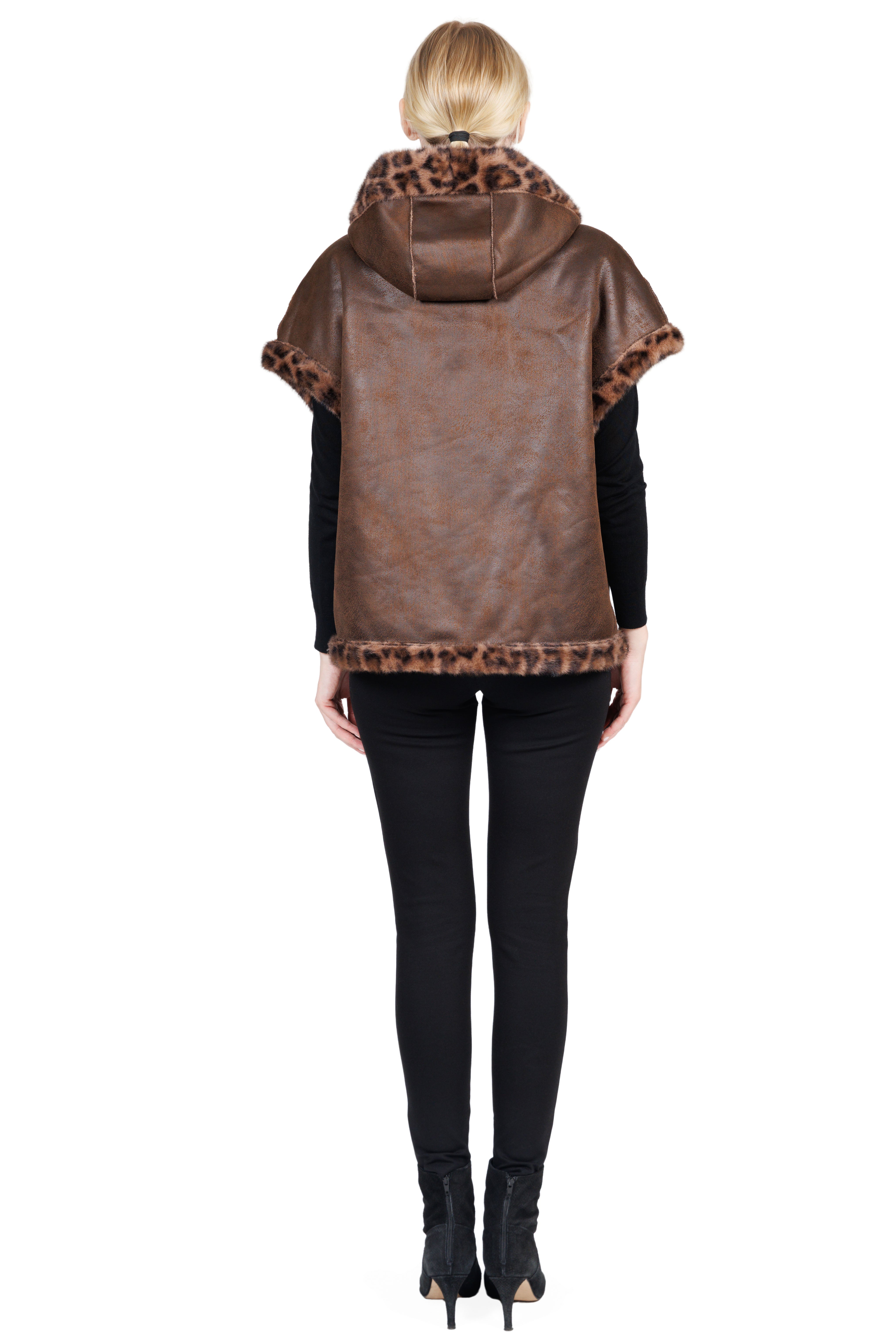 Franklin - Faux Mink Hooded Faux Fur Cape Vest