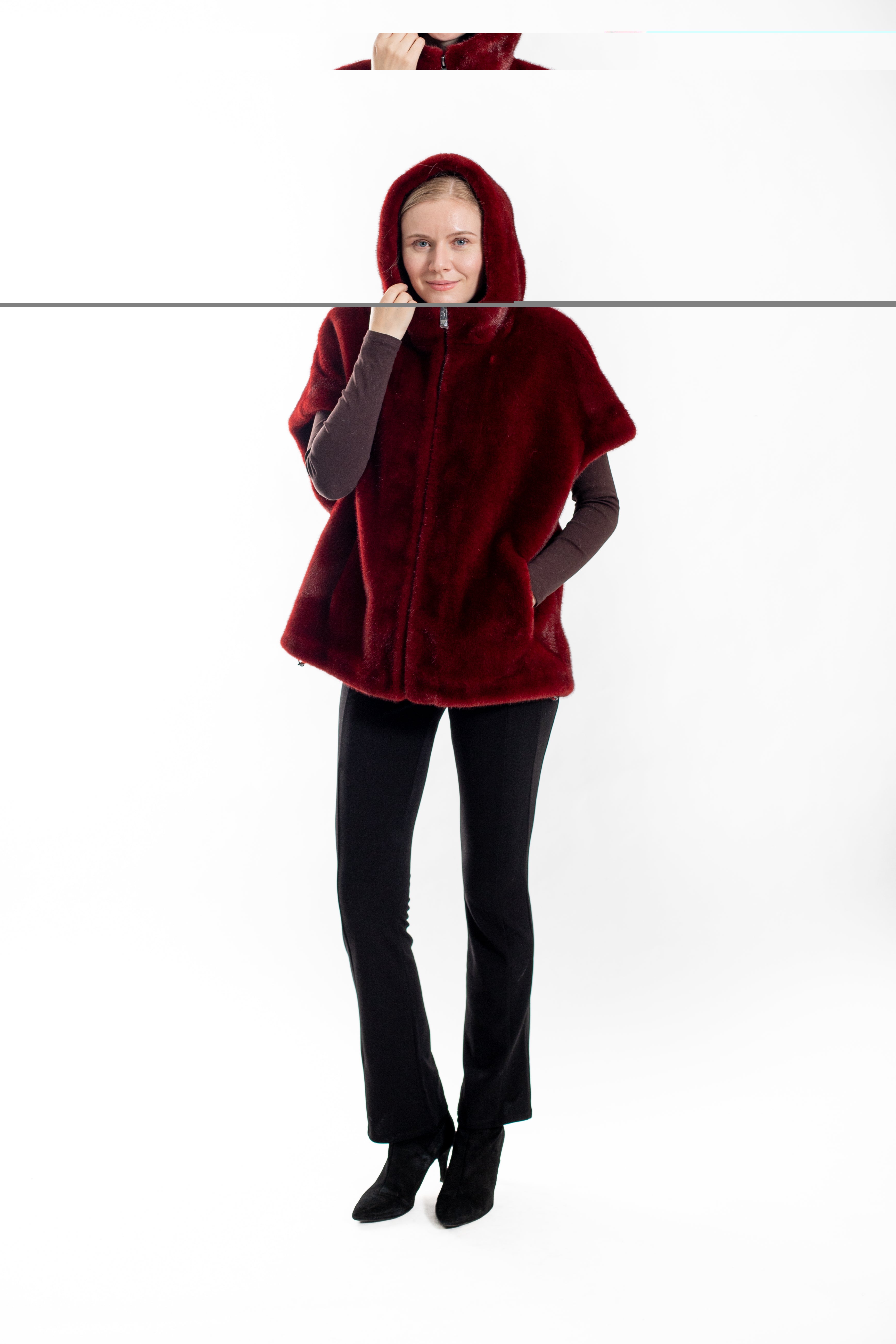 Franklin - Faux Mink Hooded Faux Fur Cape Vest