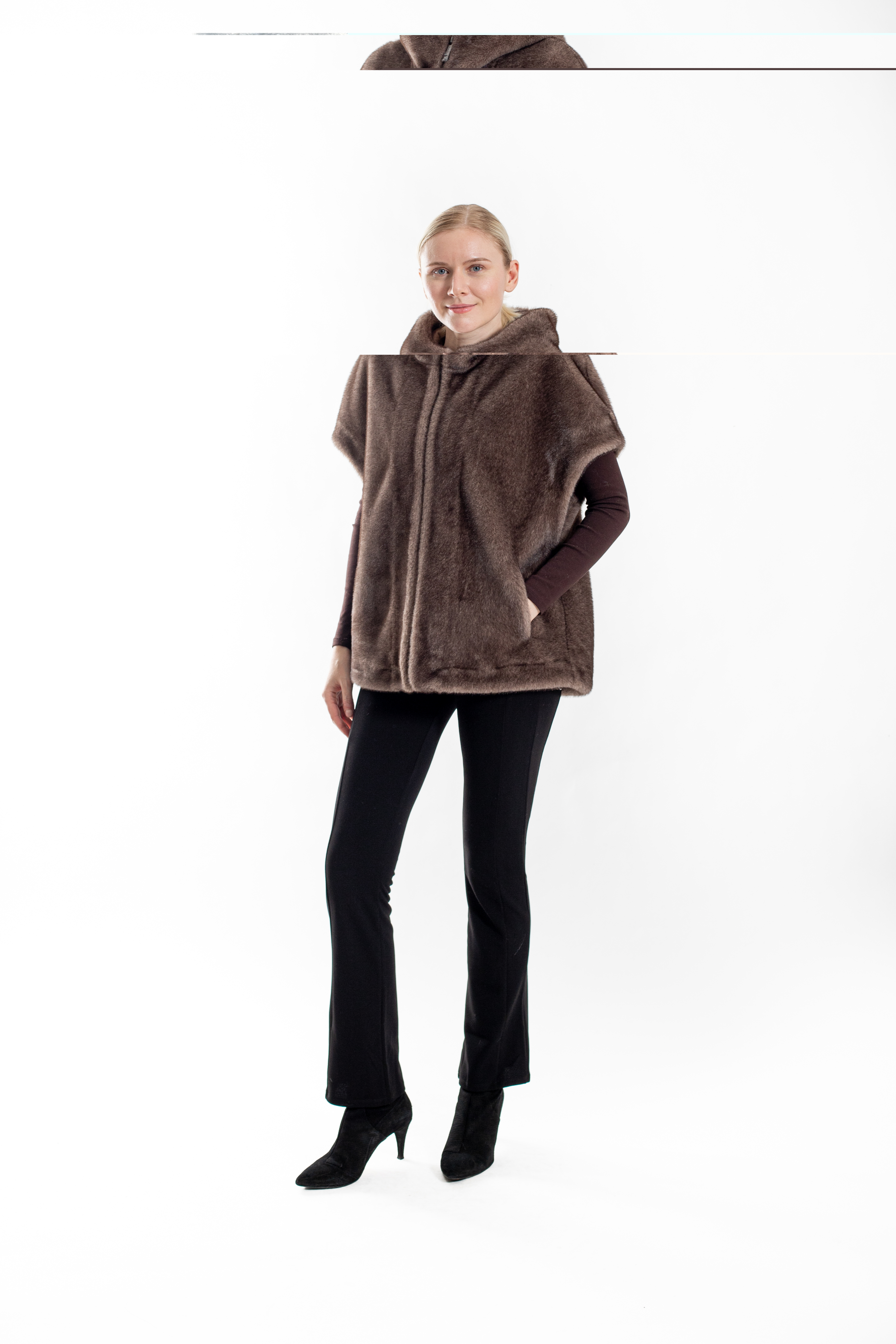 Franklin - Faux Mink Hooded Faux Fur Cape Vest